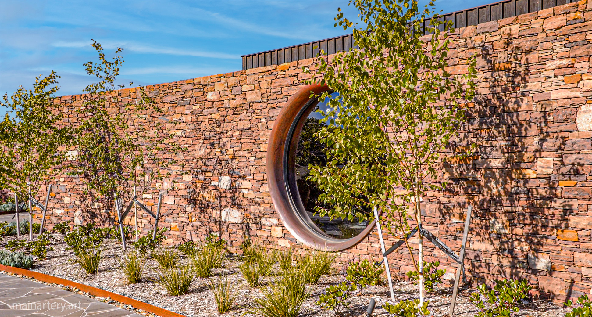 huge copper slate wall mounted circular window shroud image
