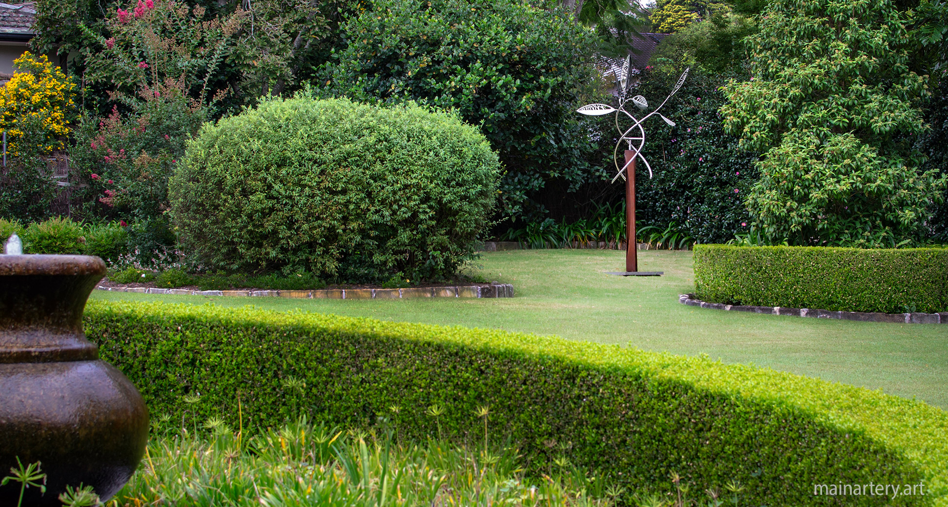 courtyard corten steel contemporary landscape sculpture image