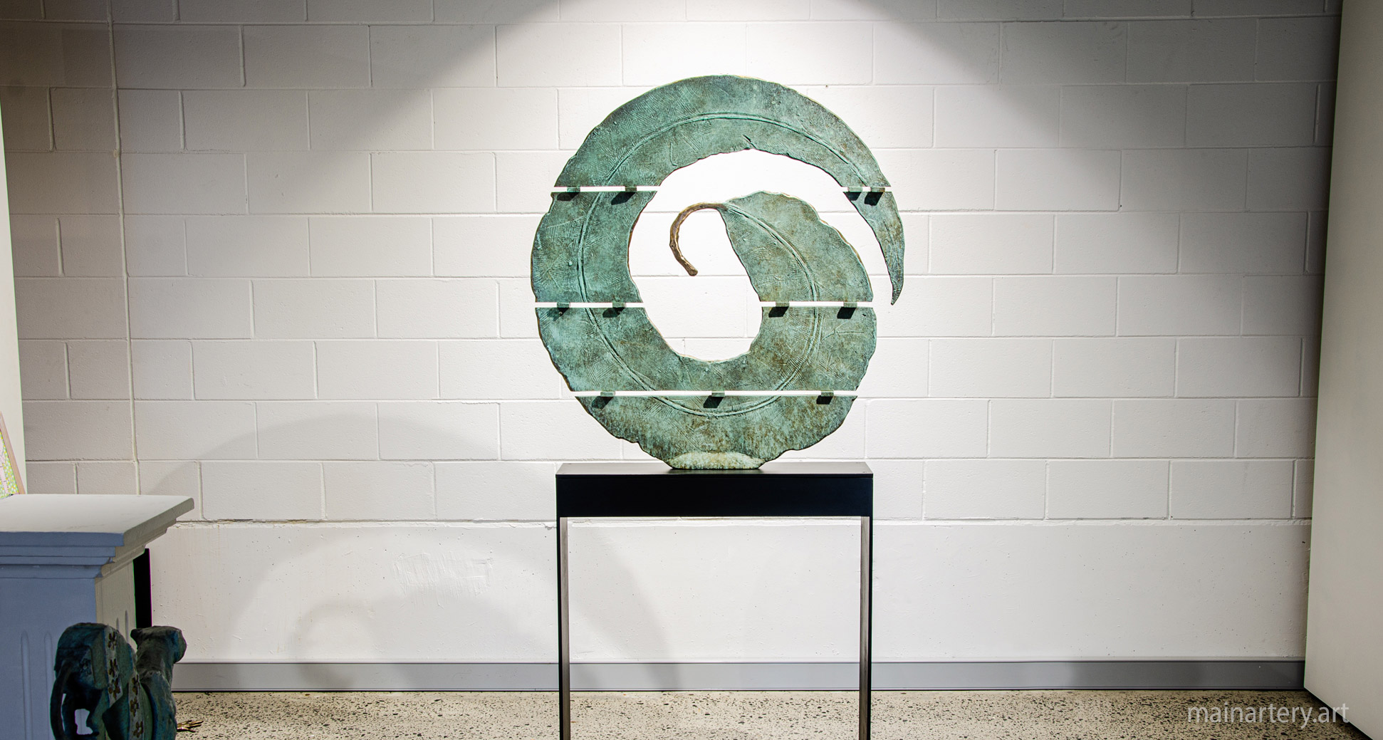 large foyer bronze patina eucalyptus leaf sculpture art image