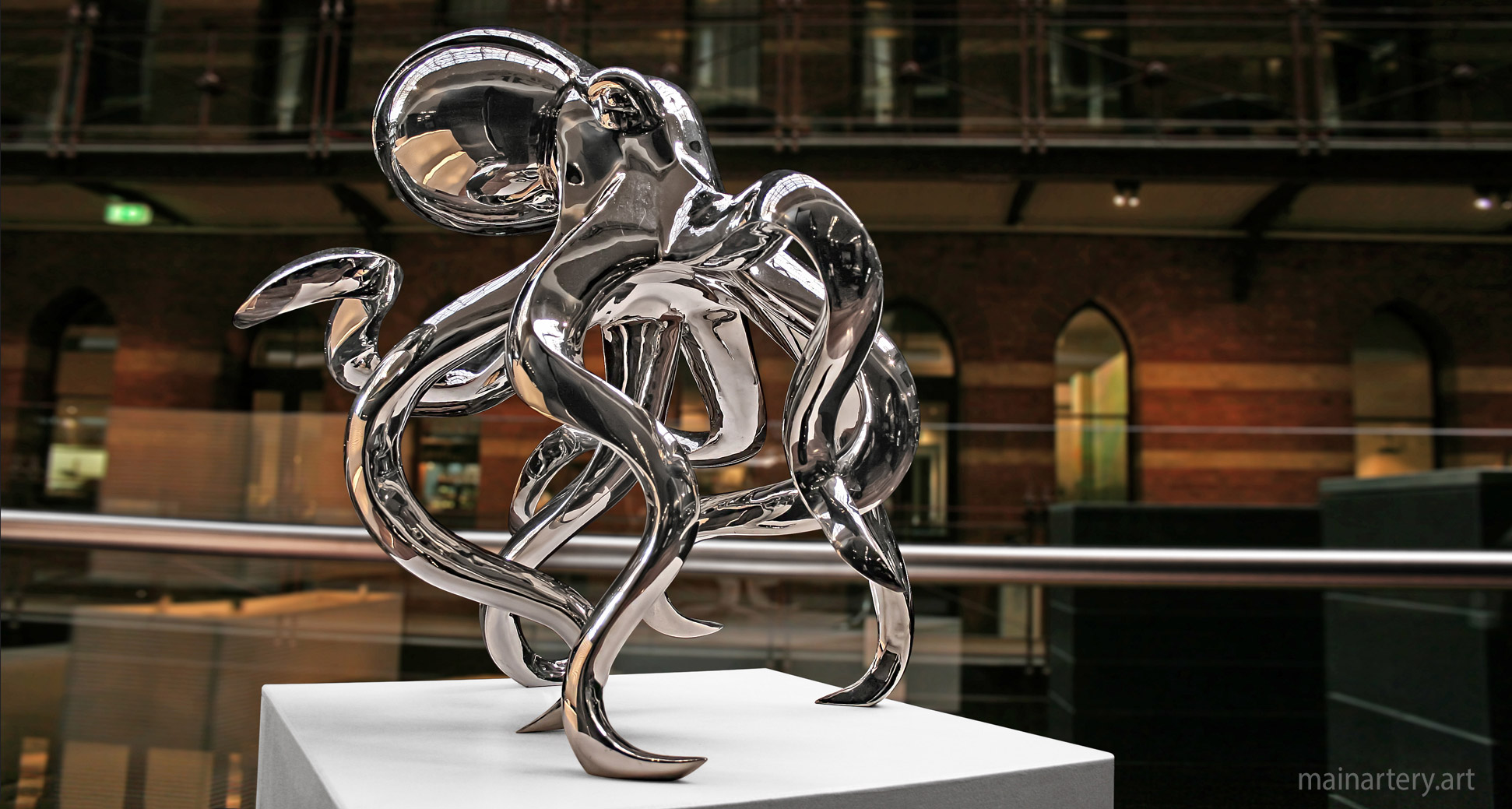 large stainless steel interior octopus sculpture image