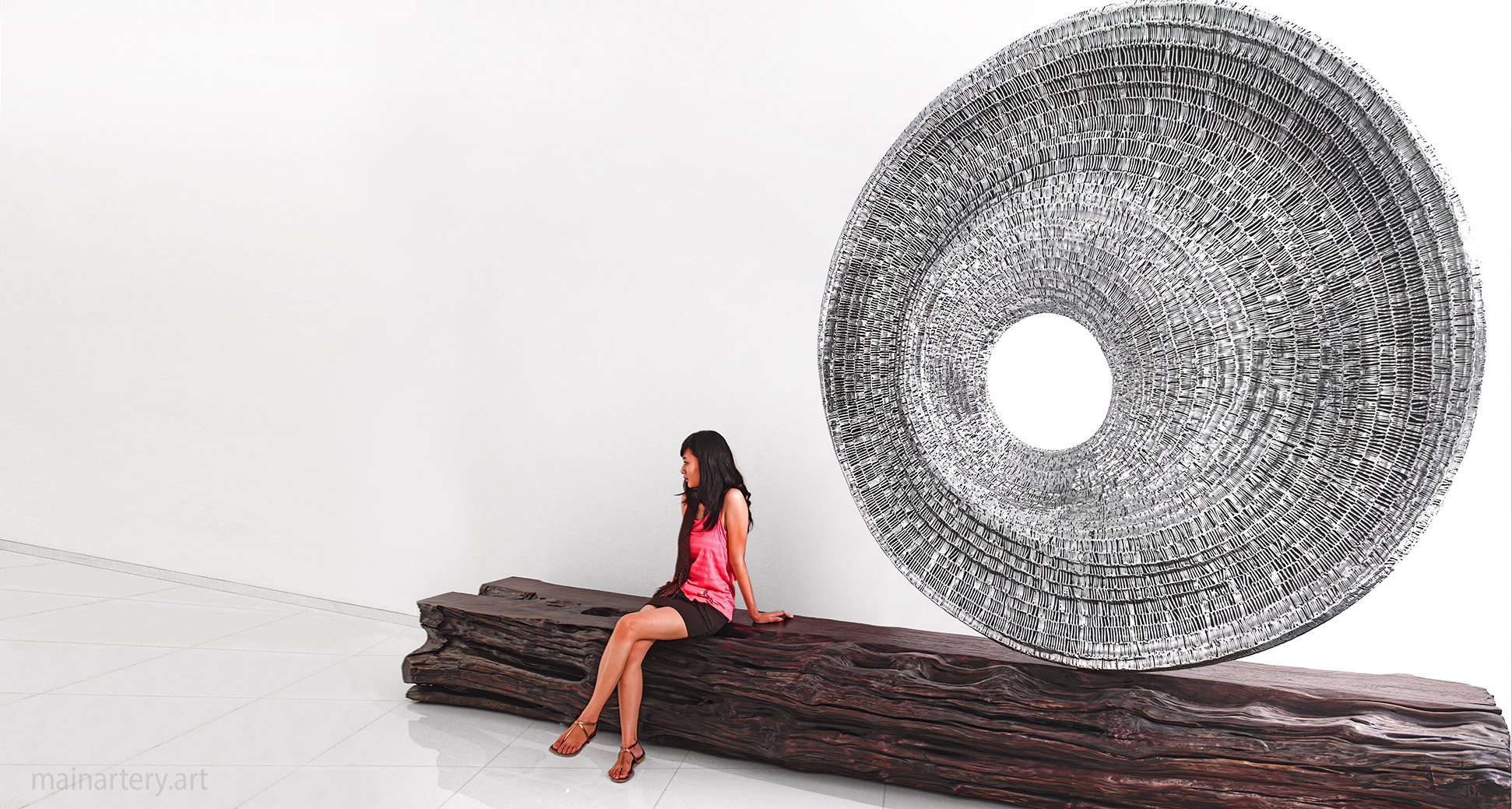 modern contemporary circular indoor foyer sculpture image