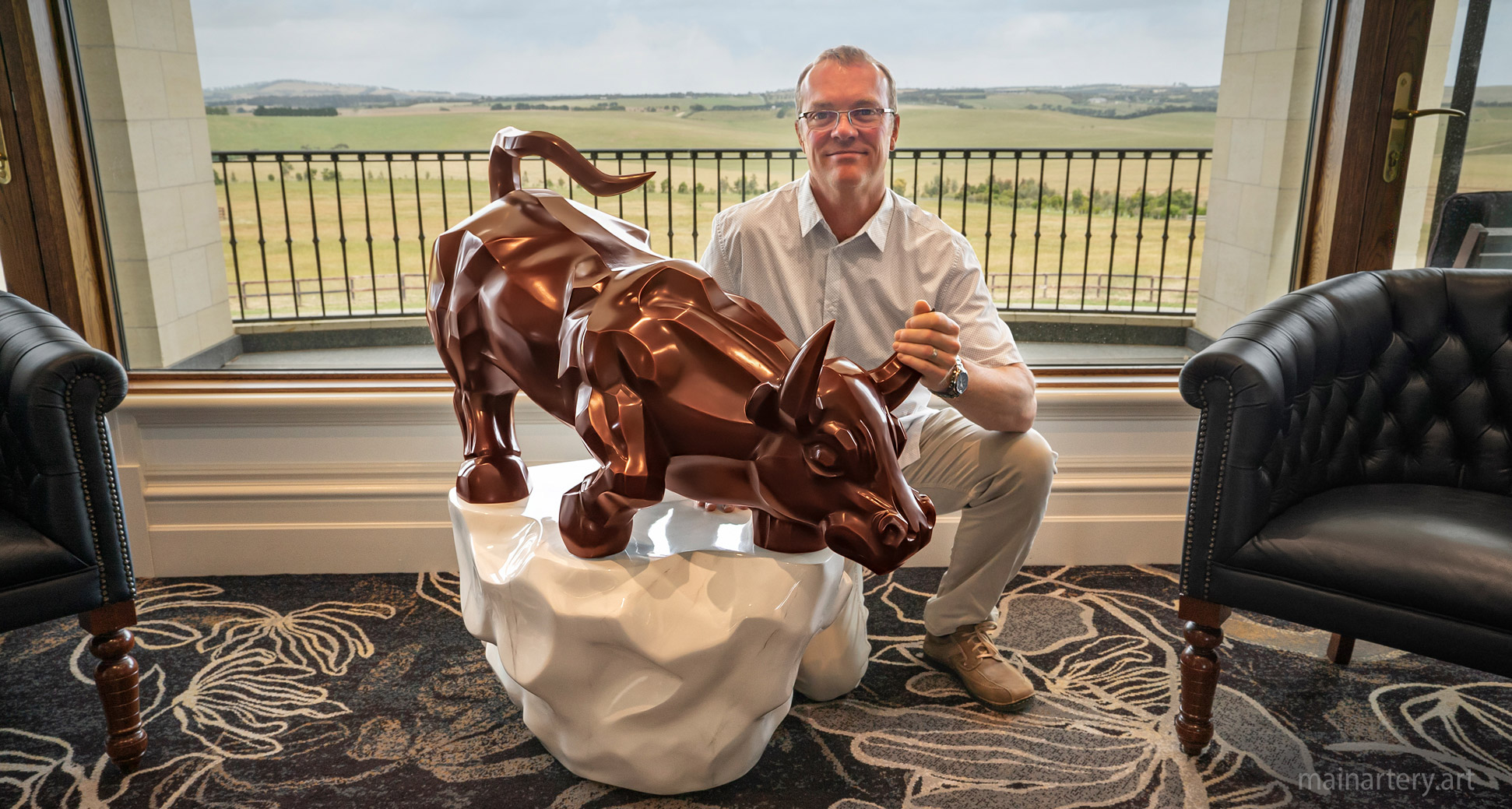polished patina interior bull sculpture todd stuart image