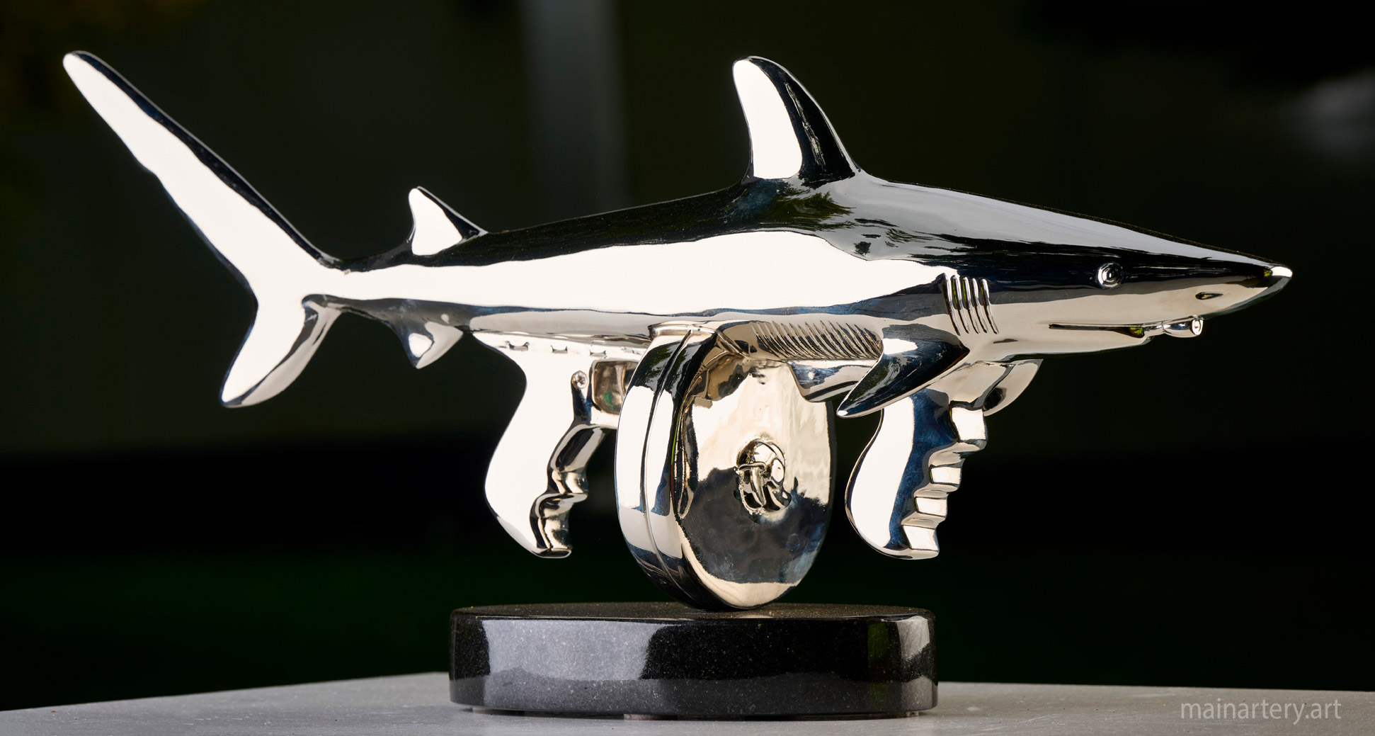 tabletop mirror polished shark gun artwork image