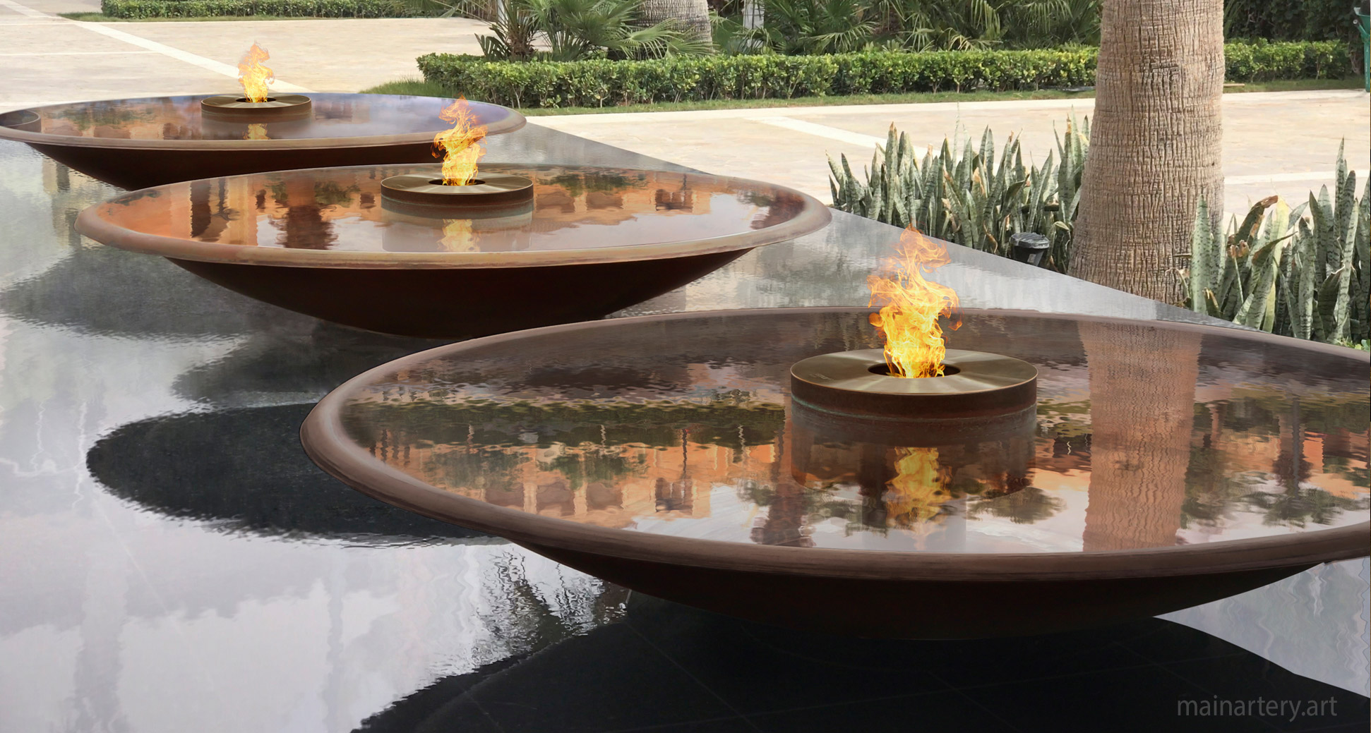 copper patina eco fire bowls water feature image
