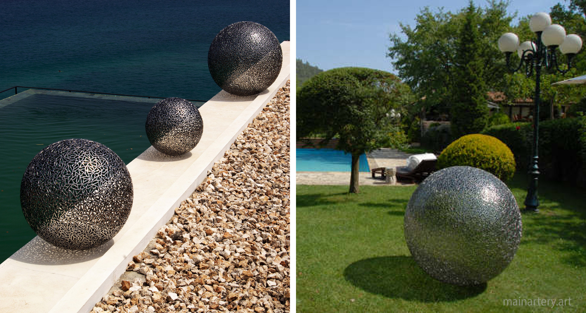 courtyard stainless spherical outdoor artwork image