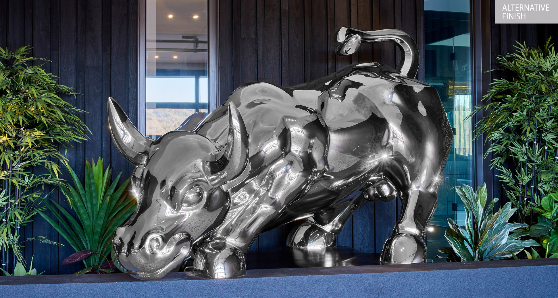 monumental stainless modern bull garage sculpture image