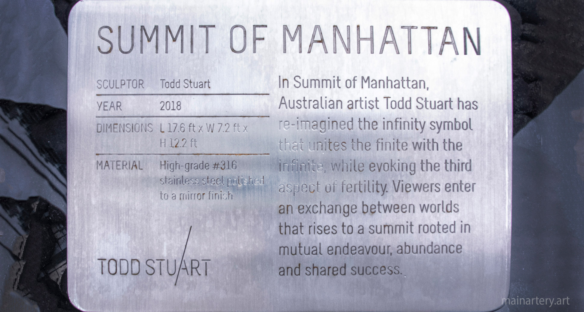 Summit of Manhattan Plaque by Todd Stuart, a sleek and polished design symbolizing urban innovation