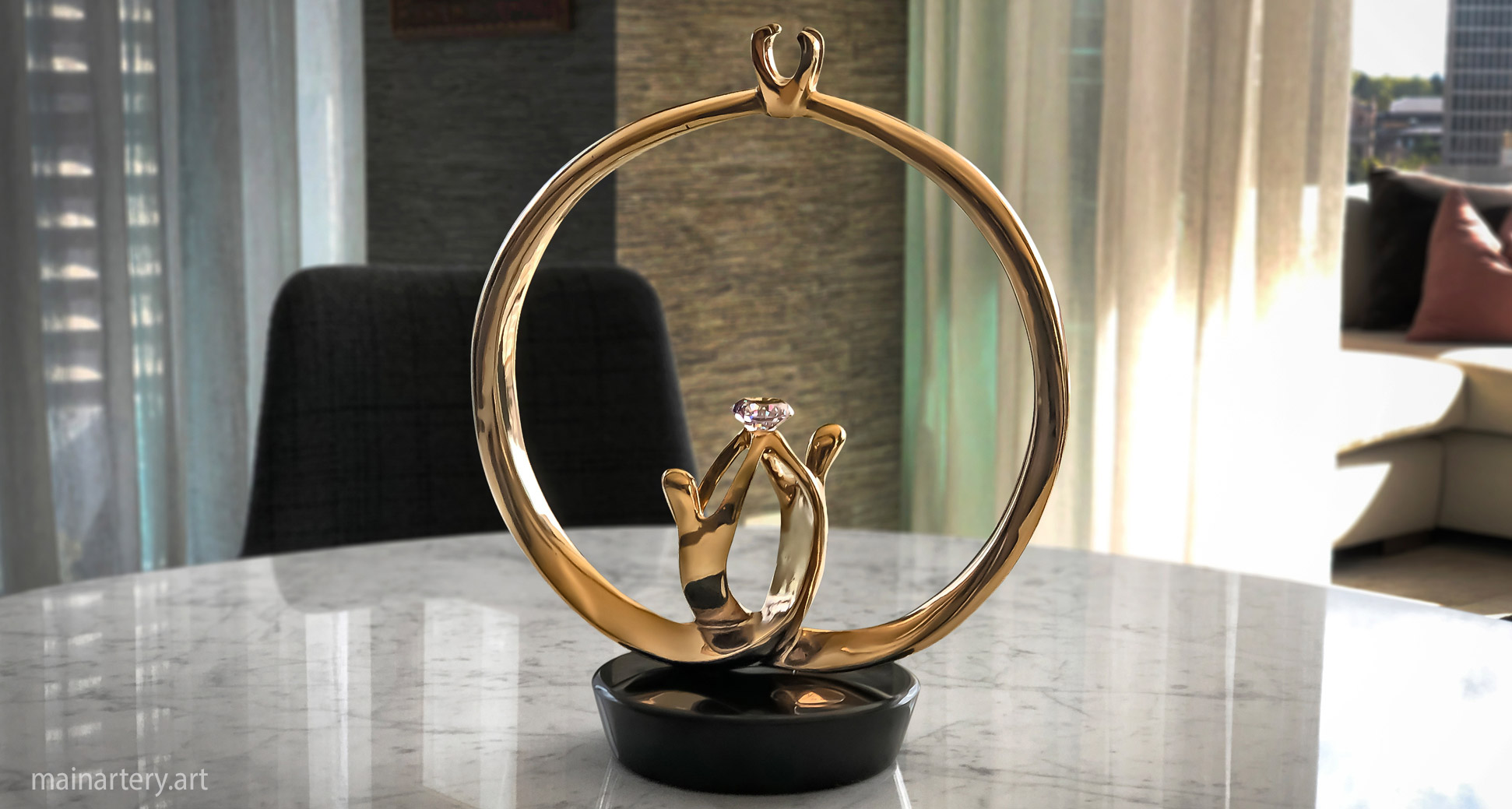 tabletop bronze spherical interior sculpture image