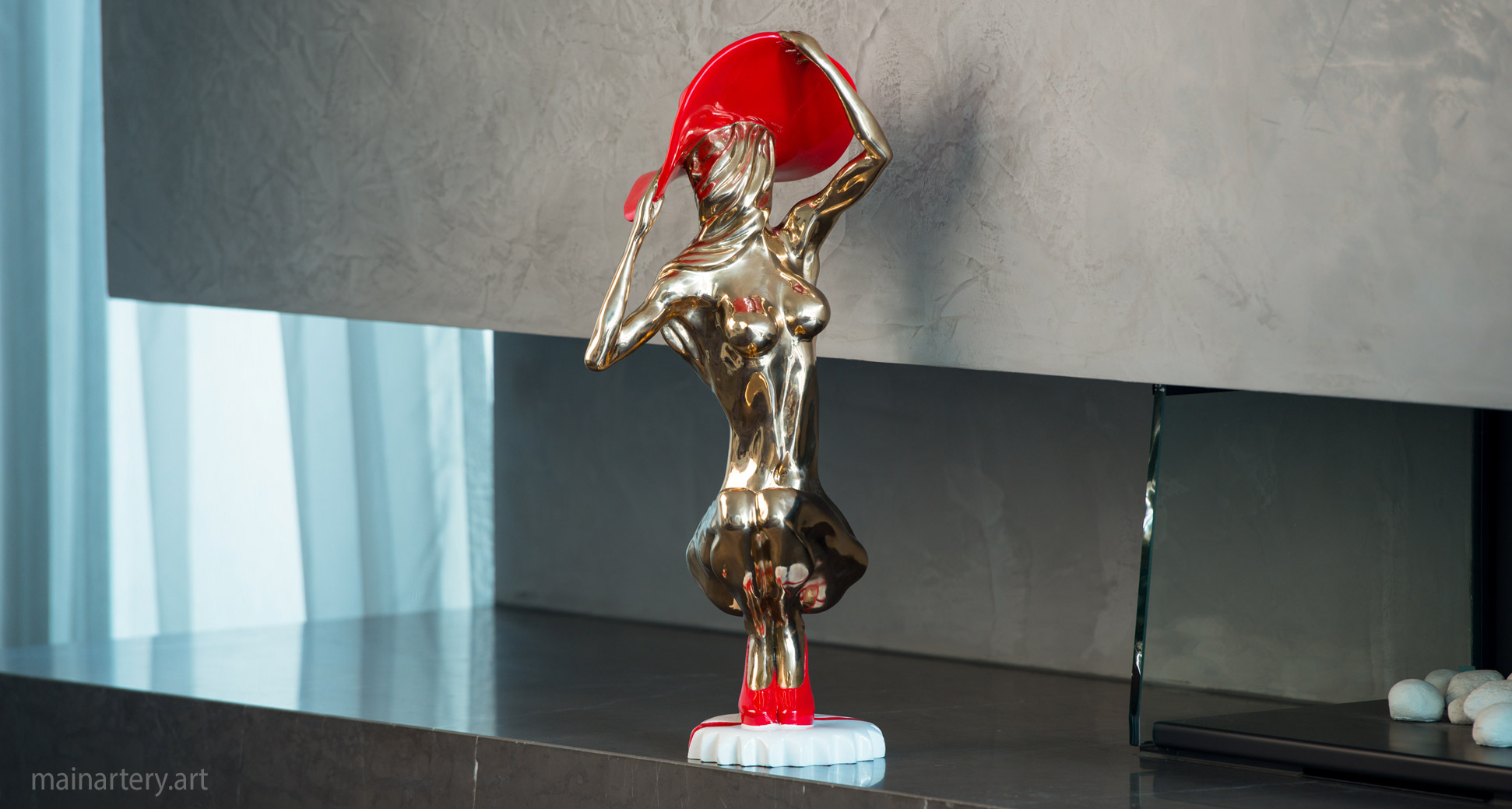 freestanding polished bronze modern interior sculpture image