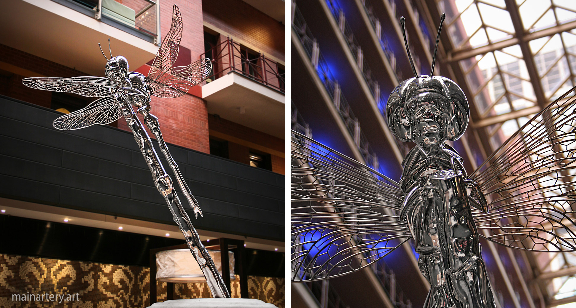 realistic steel dragonfly foyer sculpture image