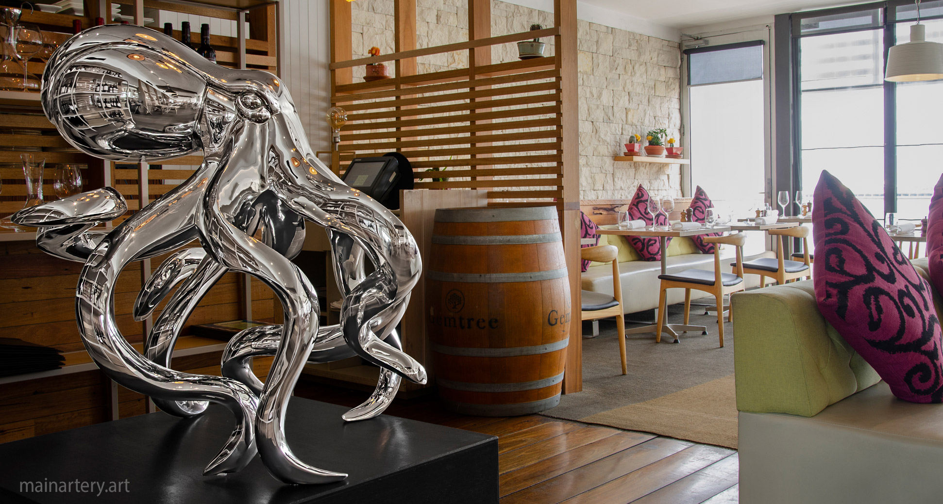 interior entrance stainless steel octopus artwork image