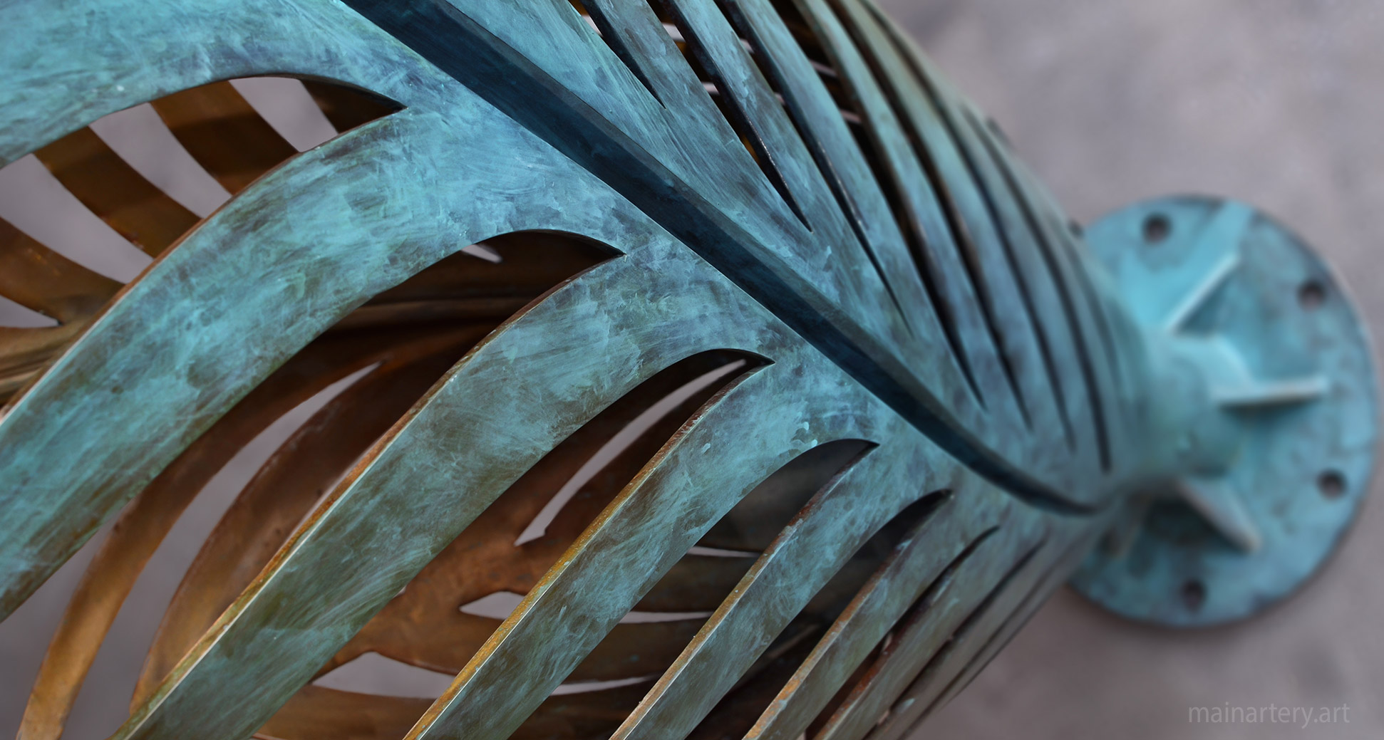 large verdigris contemporary date palm fronds sculpture image