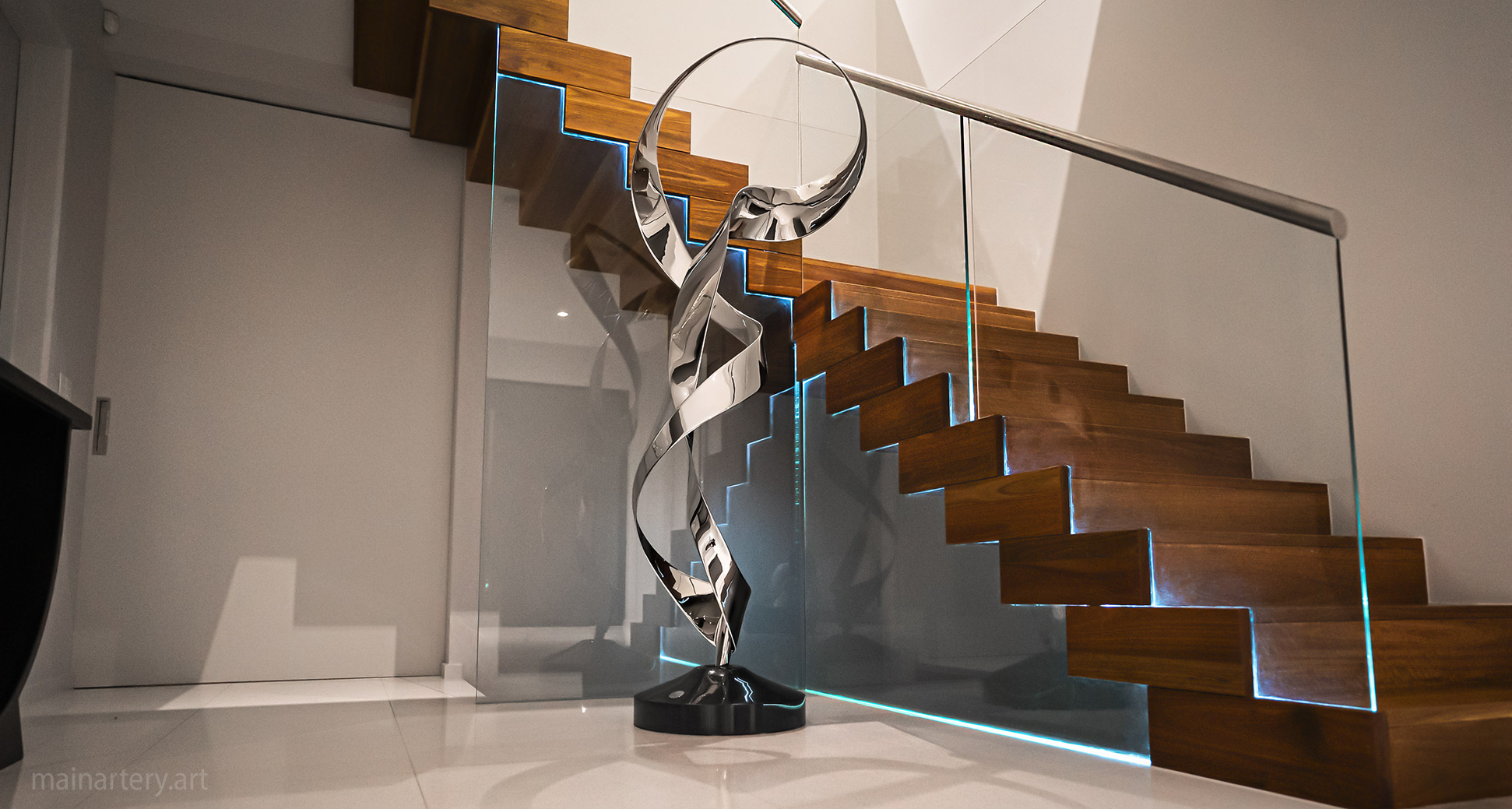 freestanding stainless contemporary totem sculpture image