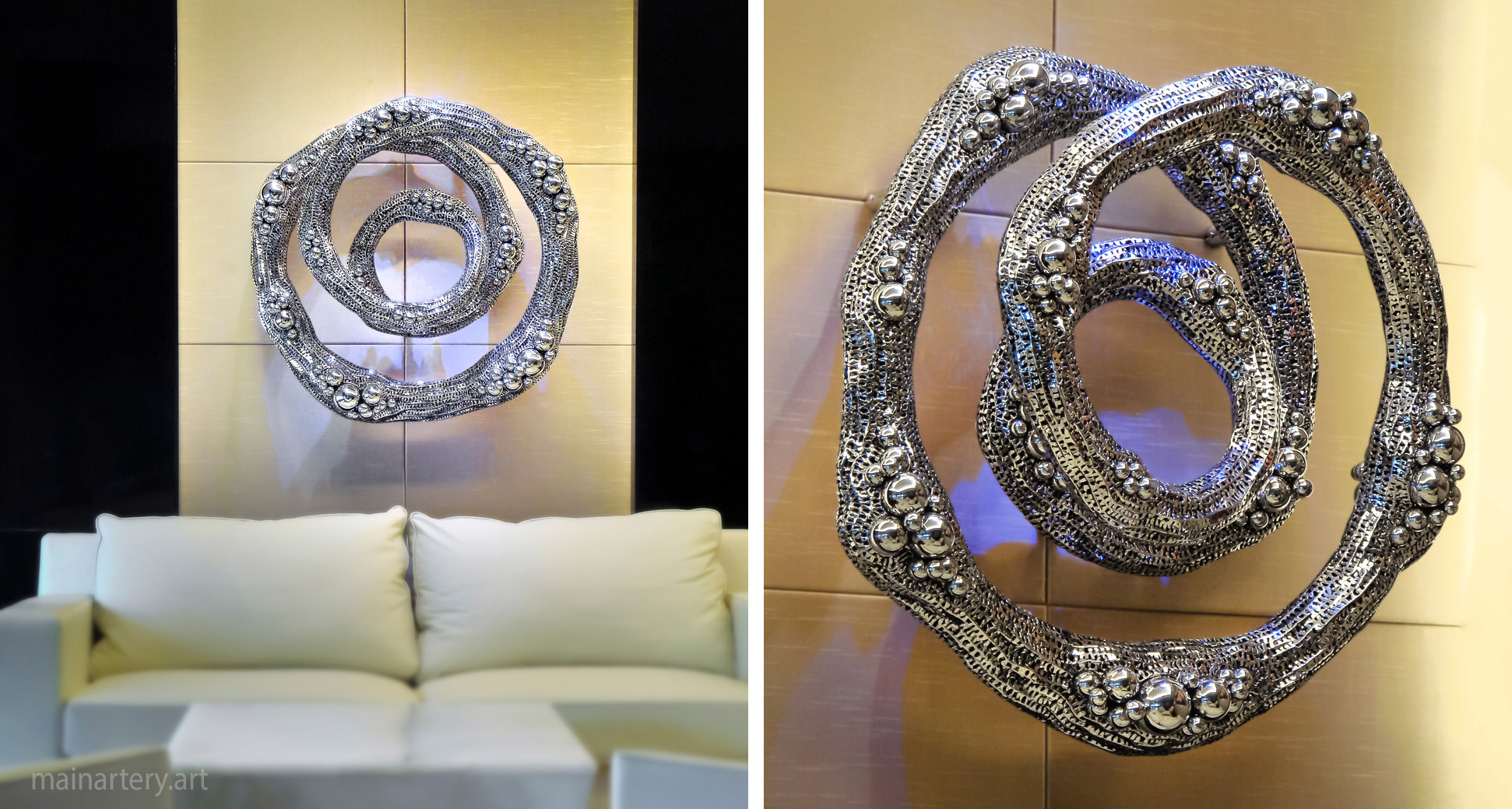 interior mirror polished spherical wall mounted artwork image