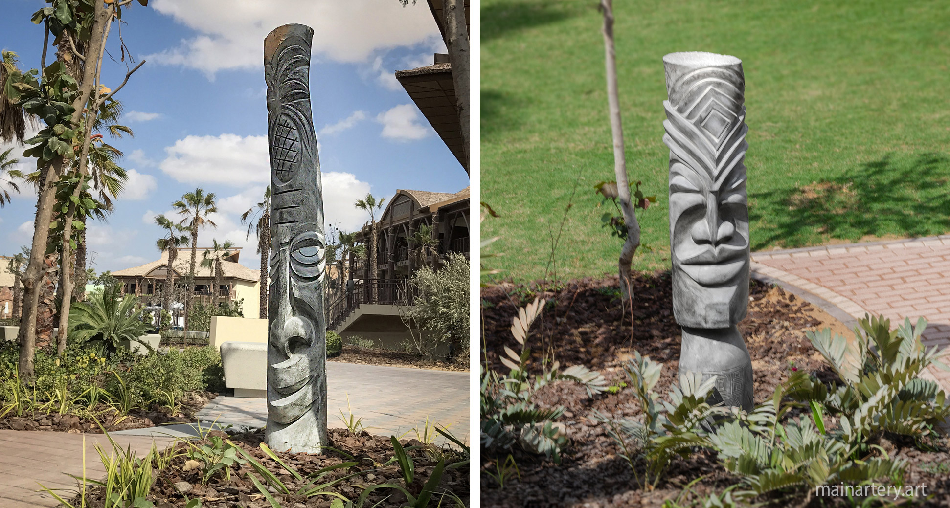 polynesian themed stone representational hotel artwork image