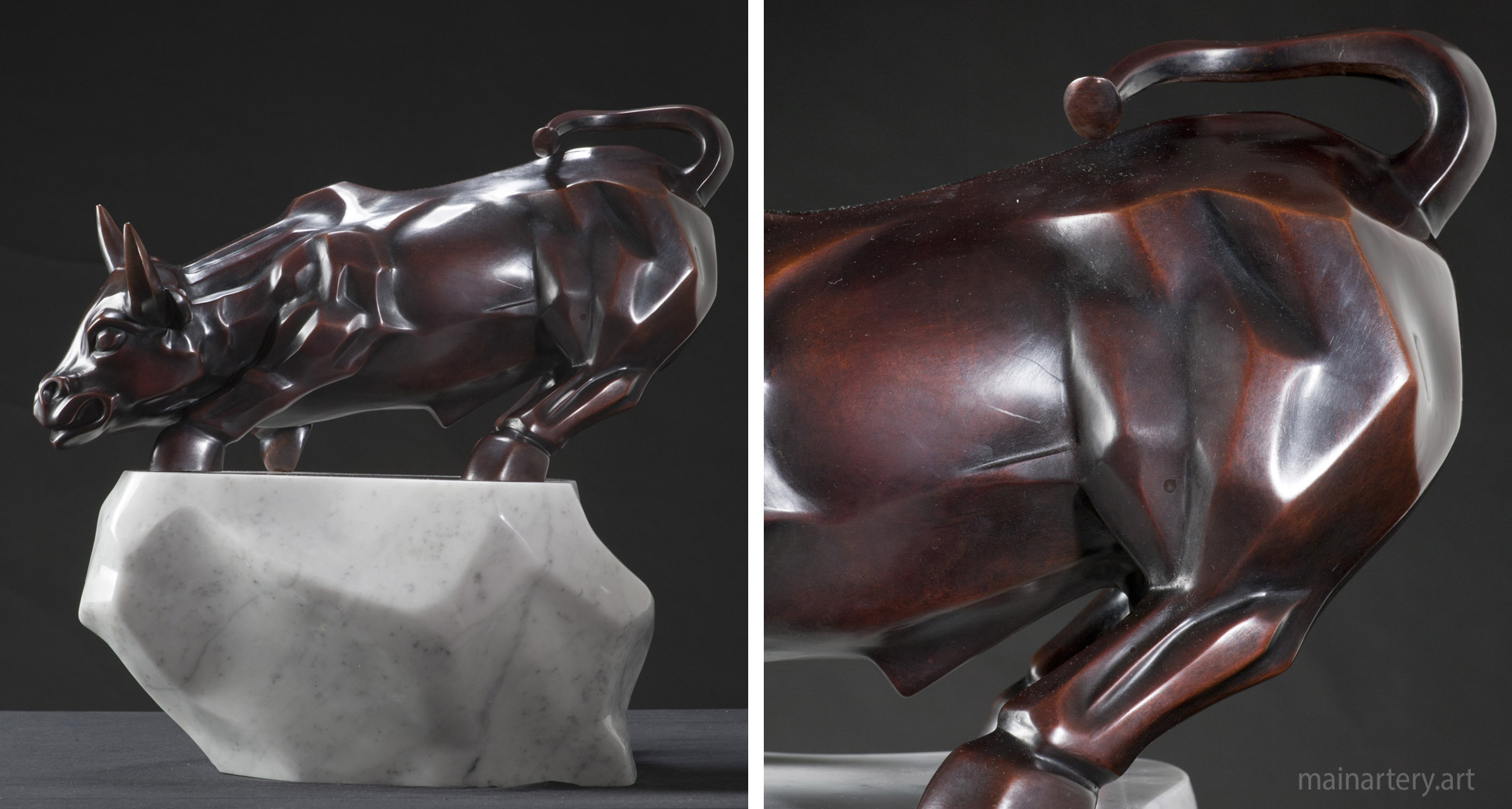 small patina raging bull sculpture image