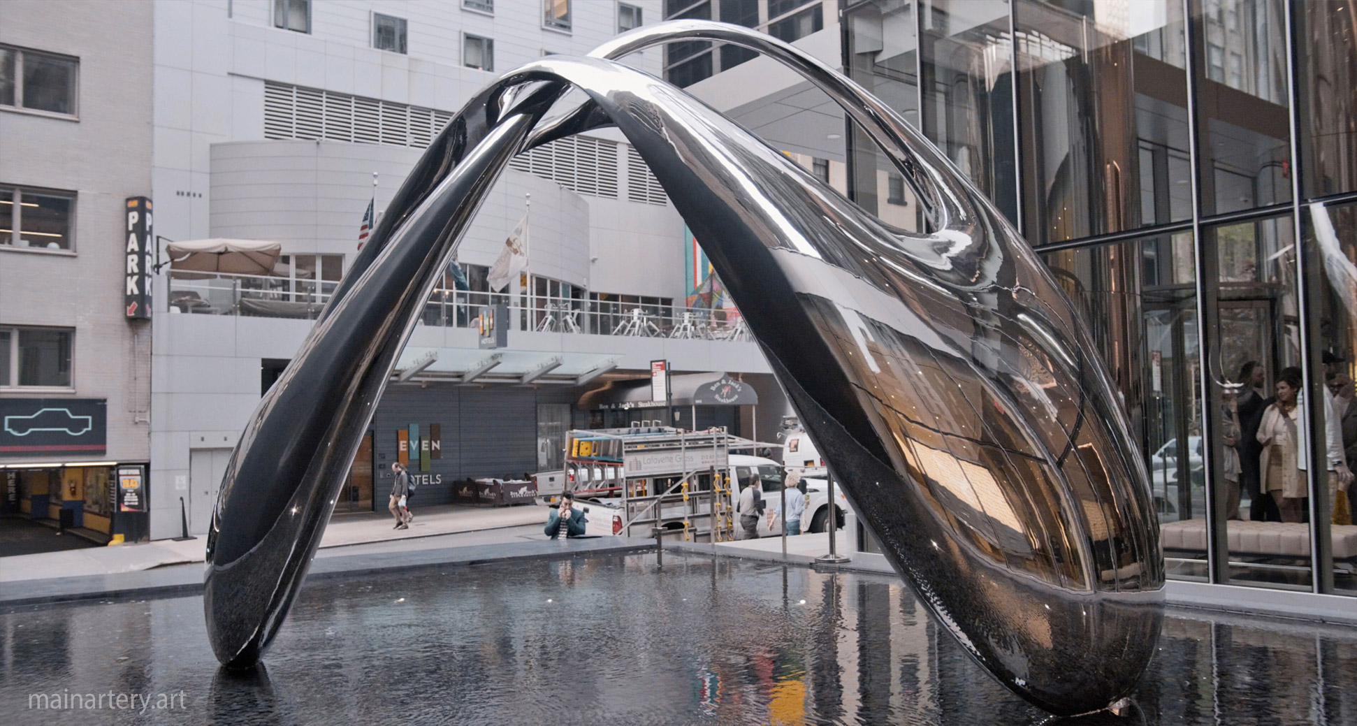 large stainless modern water feature summit artwork image