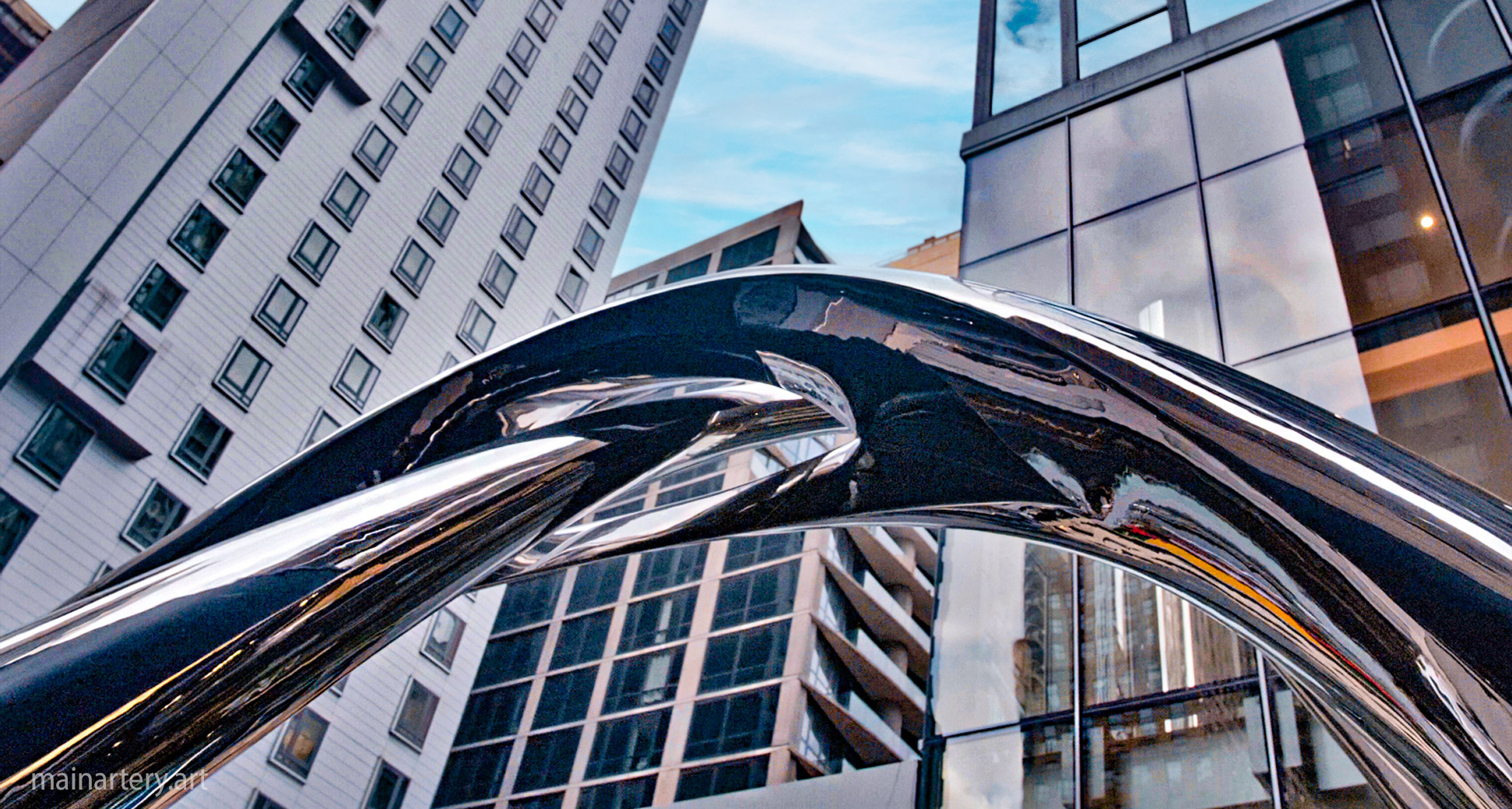 building entrance manhattan stainless infinity sculpture image
