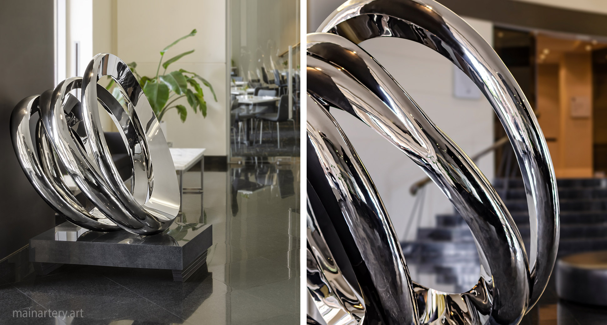 stainless modern public art mortal coil sculpture image