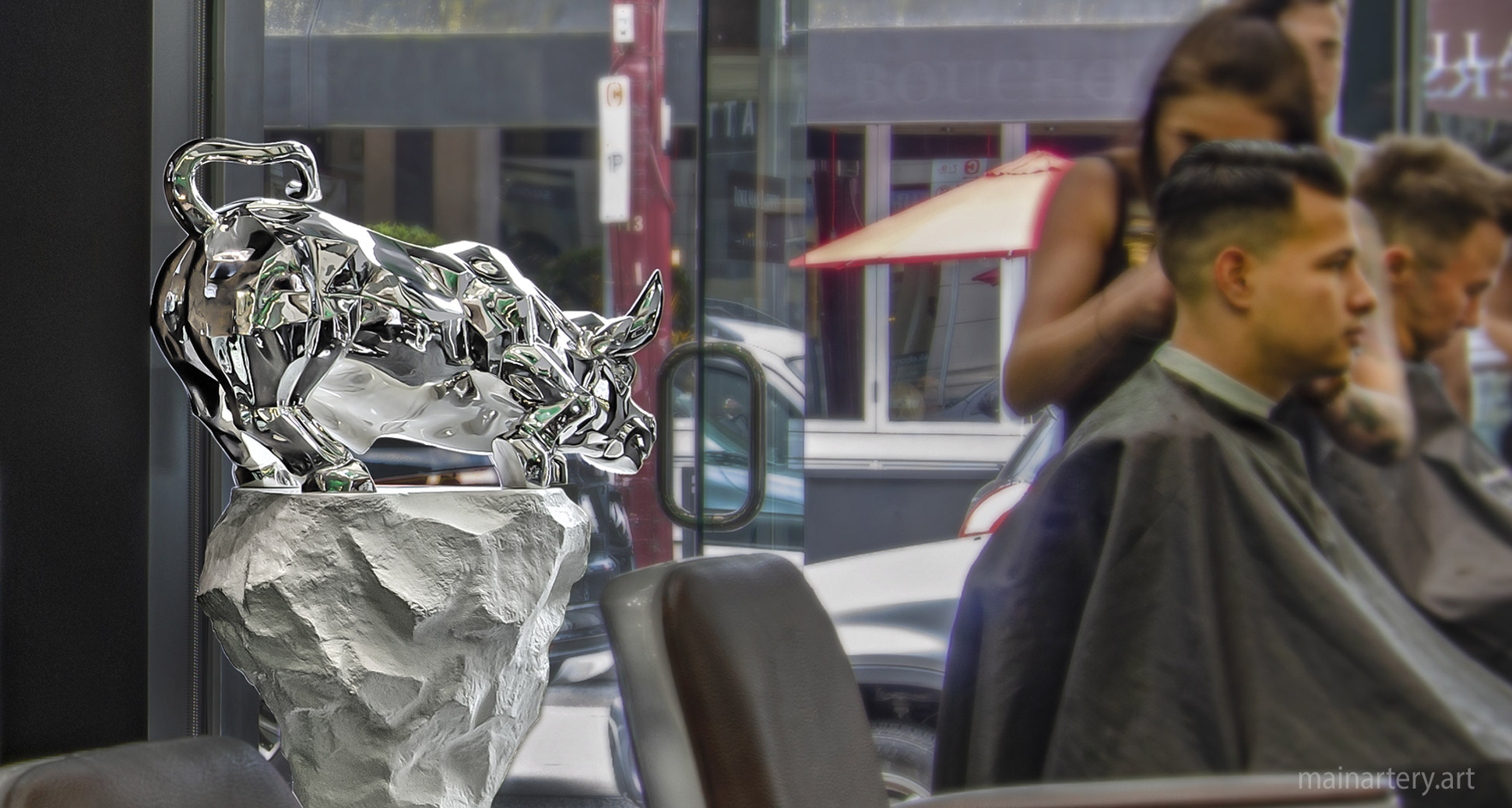 bull sculpture rental masculine branding barber image