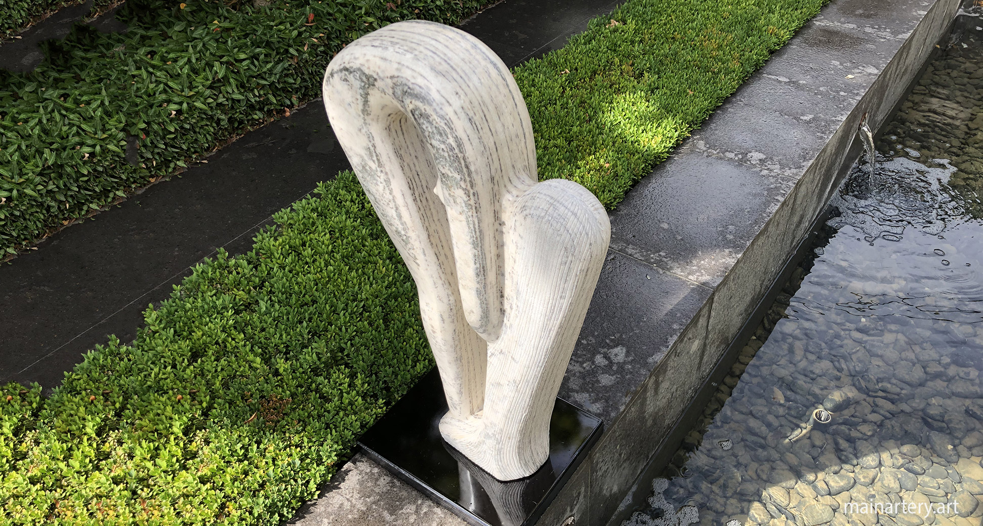 feminine sensual bather figurative white stone sculpture art image