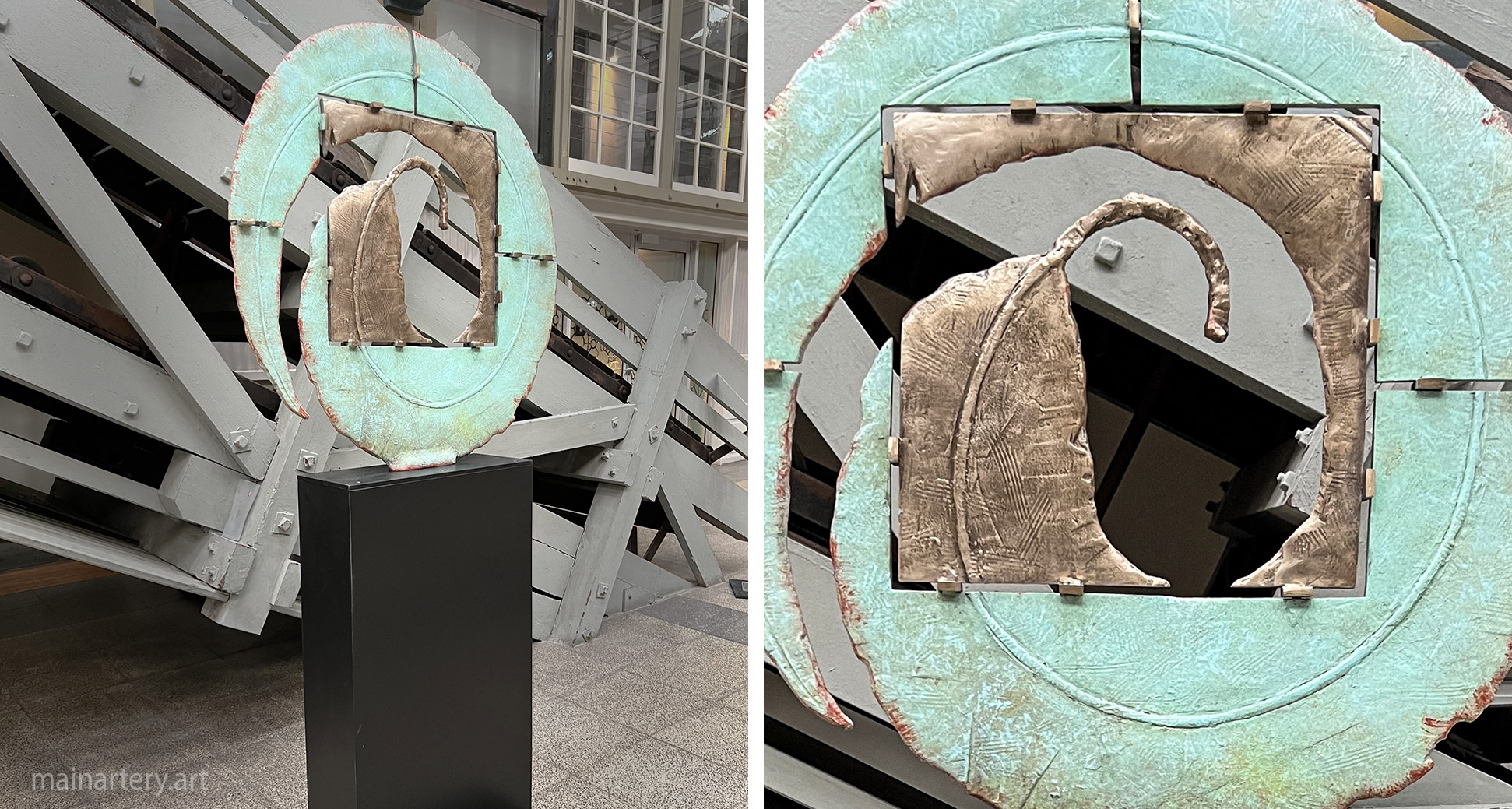 large contemporary representational eucalyptus leaf hotel sculpture image