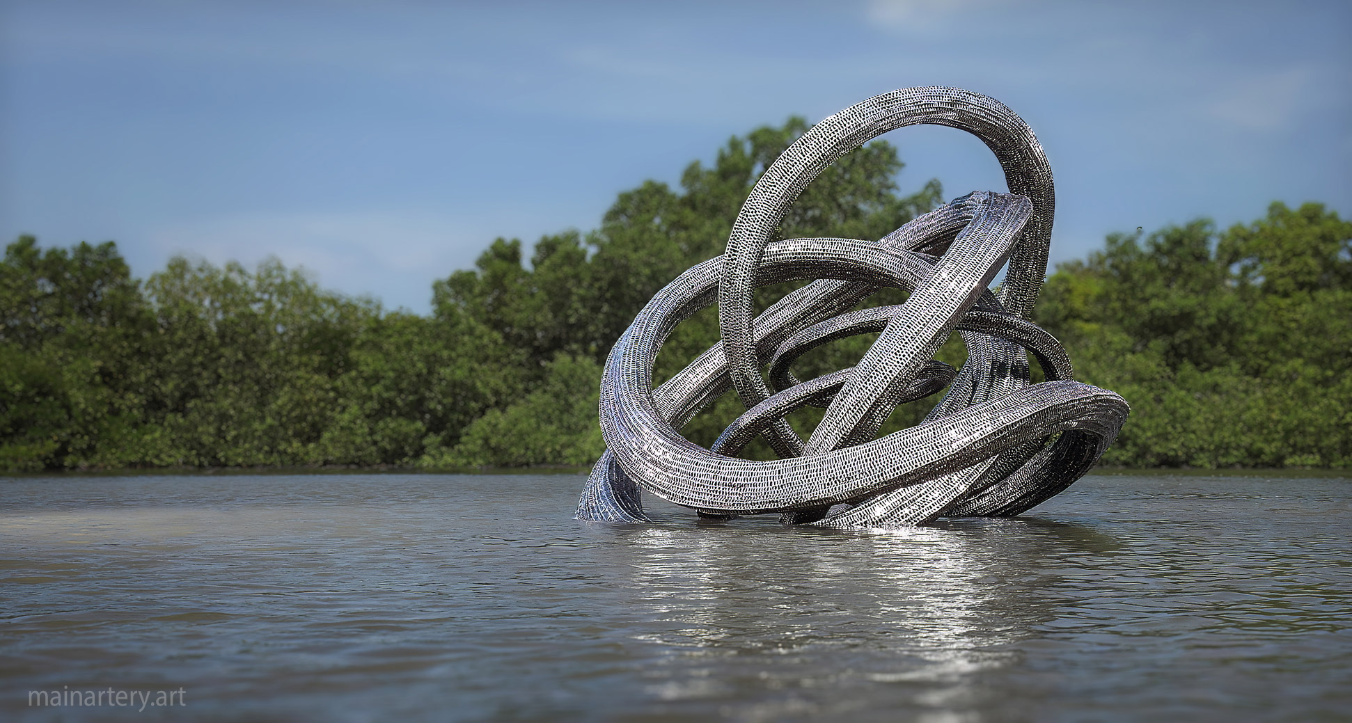 large scale abstract lake modern metal art feature image