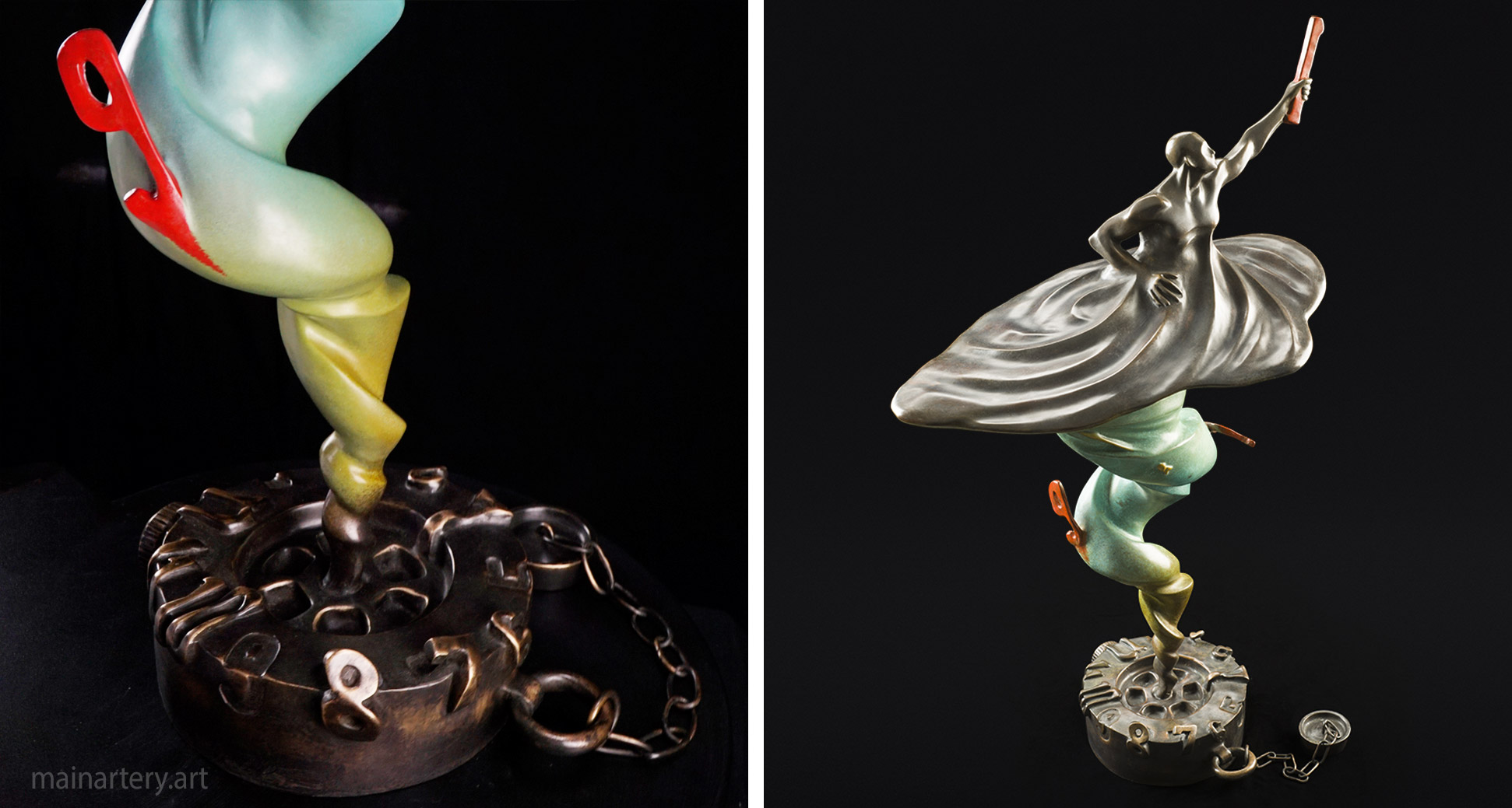 multi patina drain narrative sculpture image