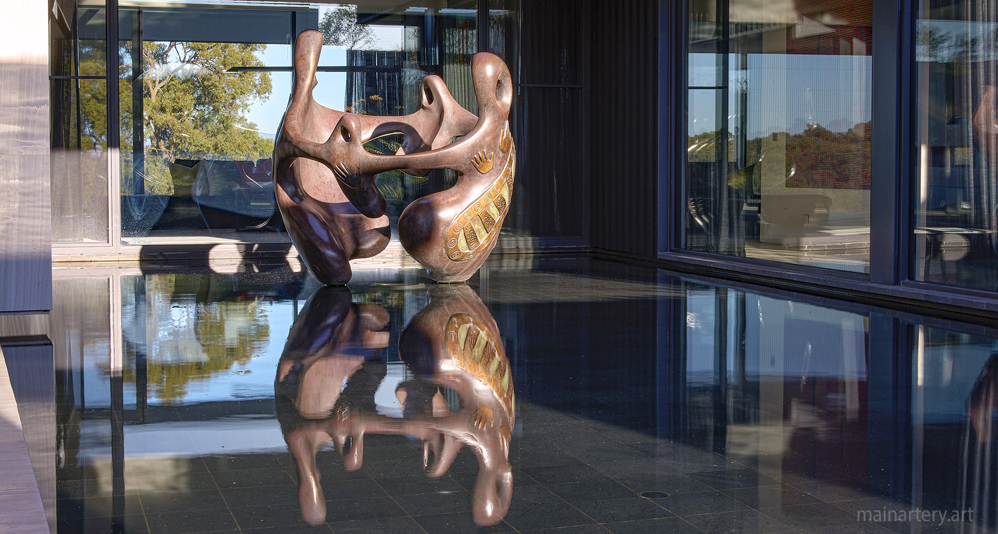 Open Spaces Multi-Patina Surreal Dreamtime Water Feature by Walangari Karntawarra, a mesmerizing fusion of art and culture