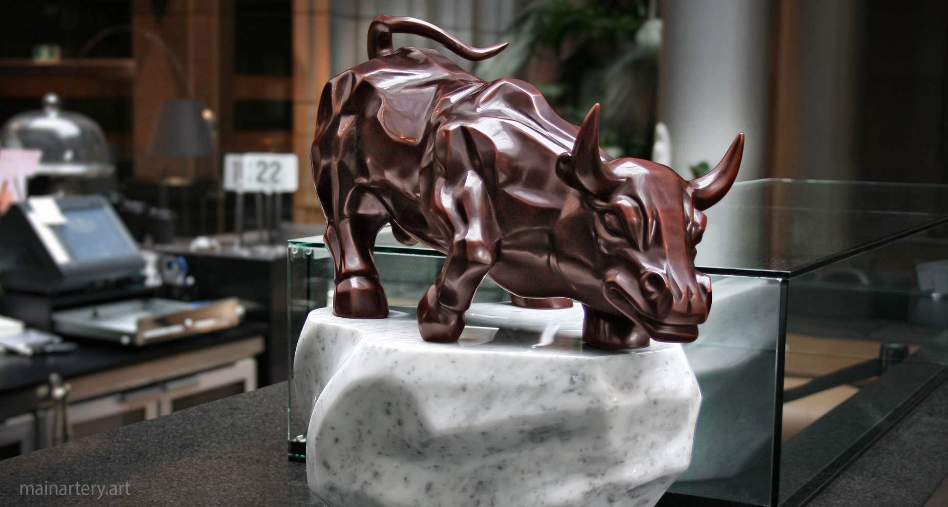 patina bronze modern bull sculpture image