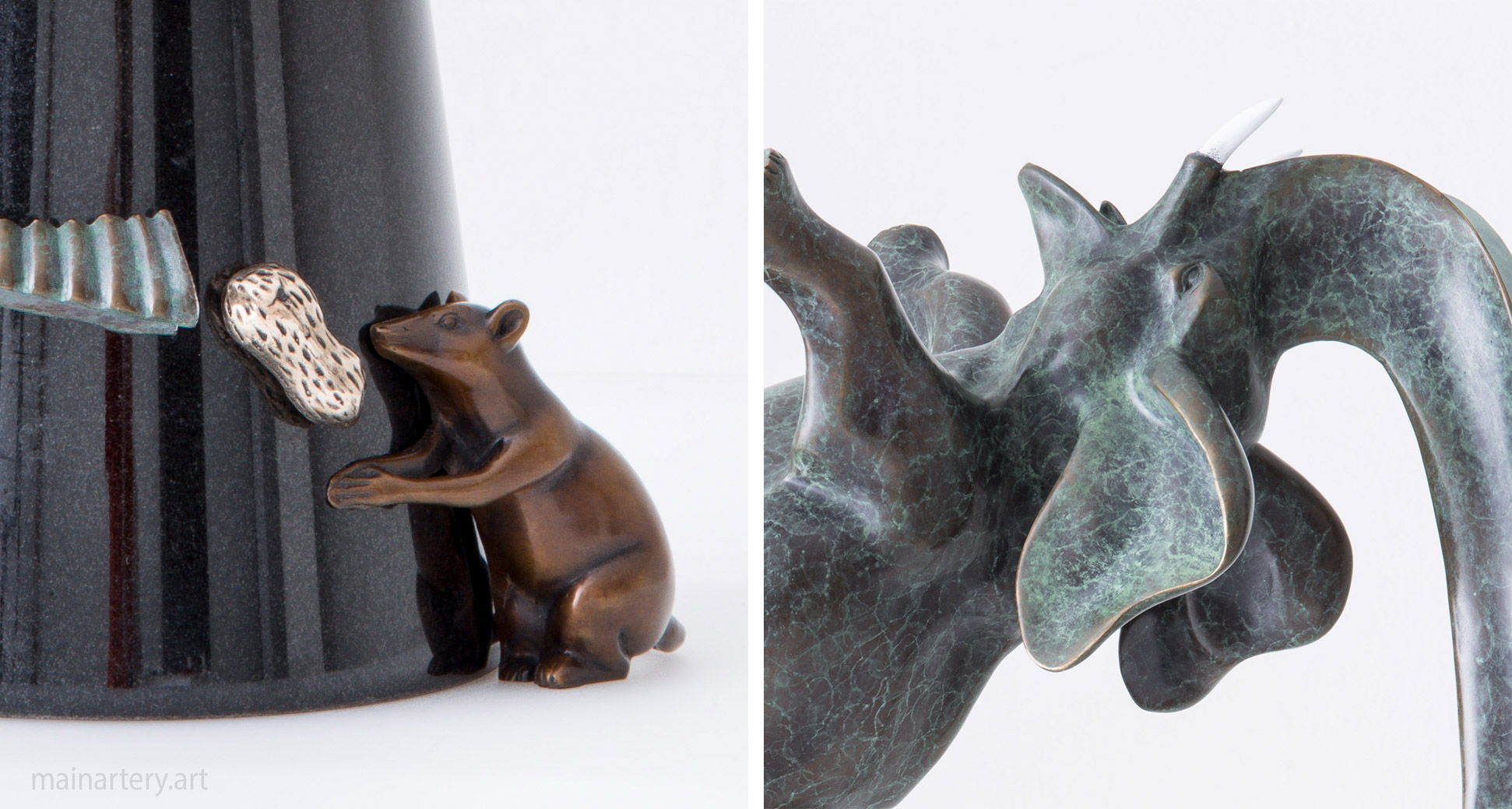 patina elephant and mouse peanut artwork image