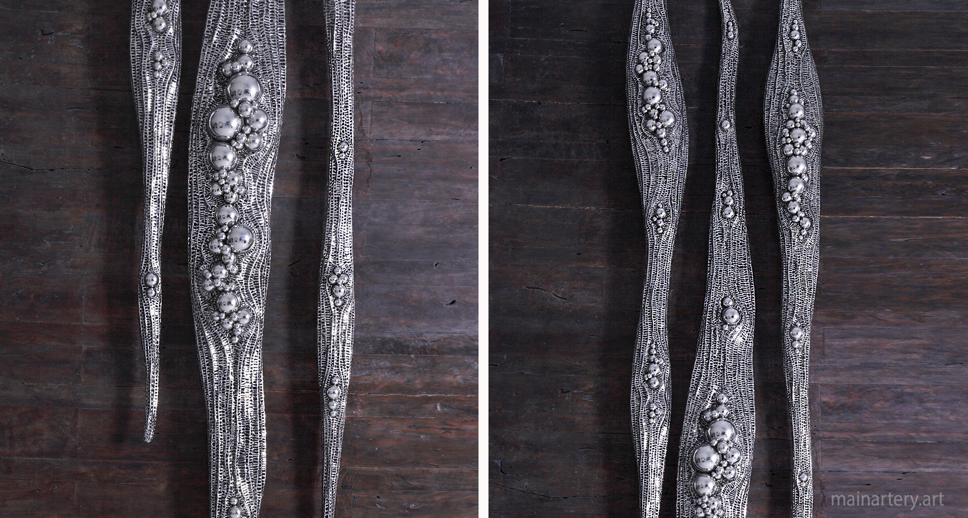 stainless steel vertical wall sculpture art detail image