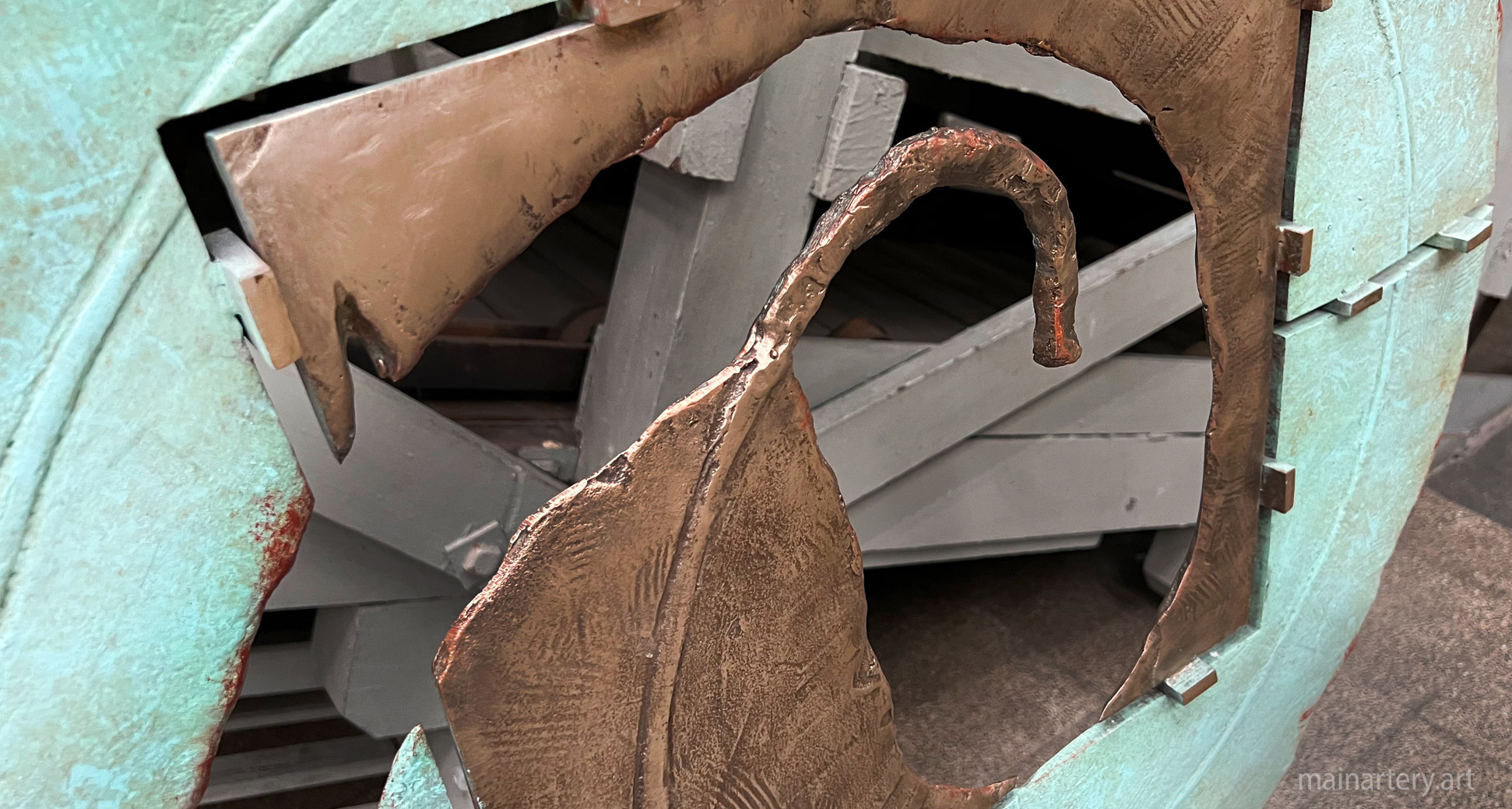 big bronze gum leaf sculpture detail image