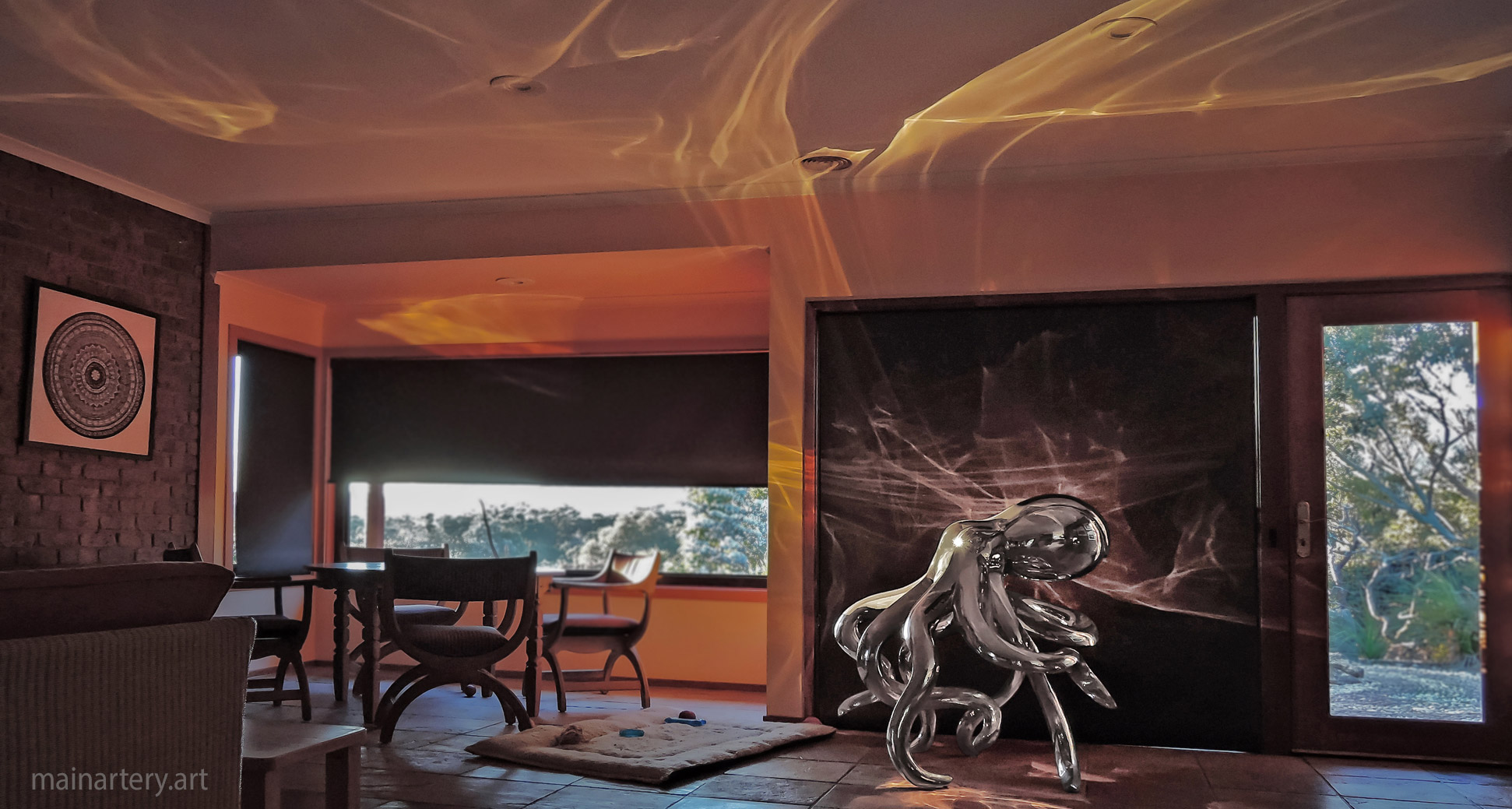 freestanding entrance mirror refracting daylight octopus sculpture image