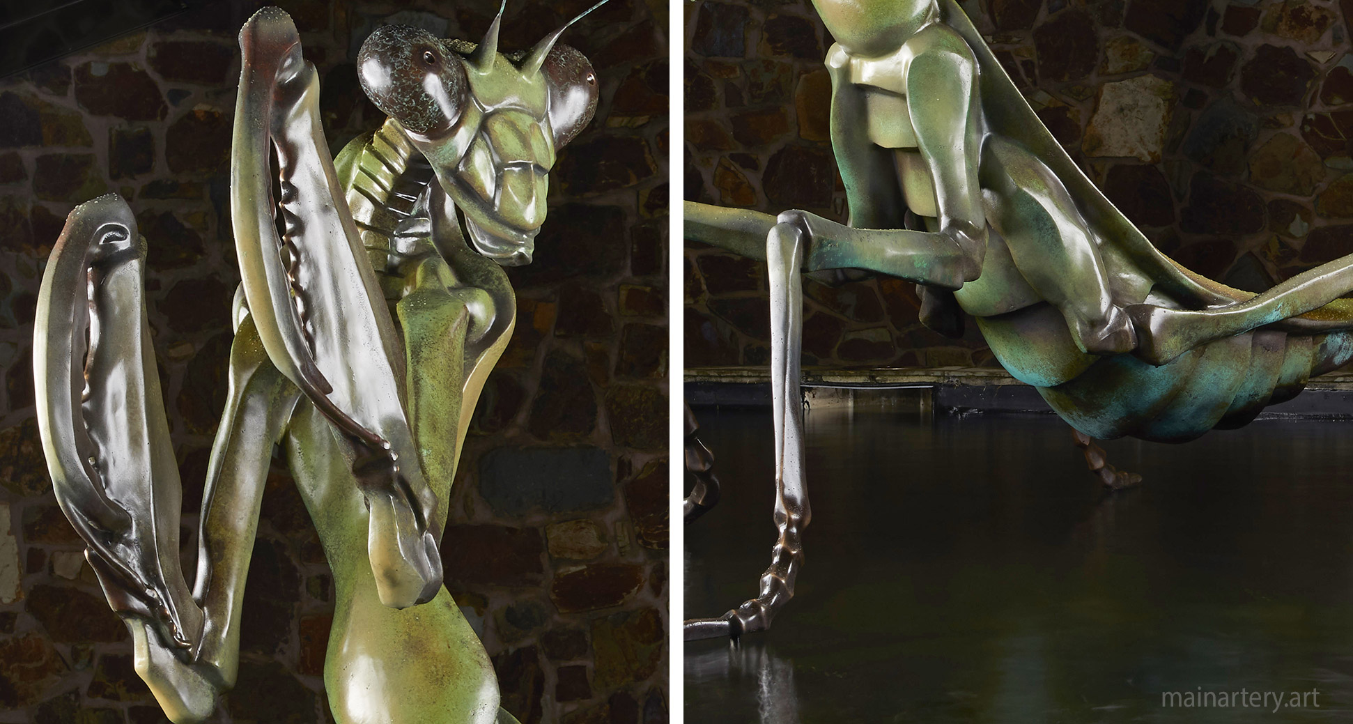 large bronze realistic mantis outdoor sculpture image
