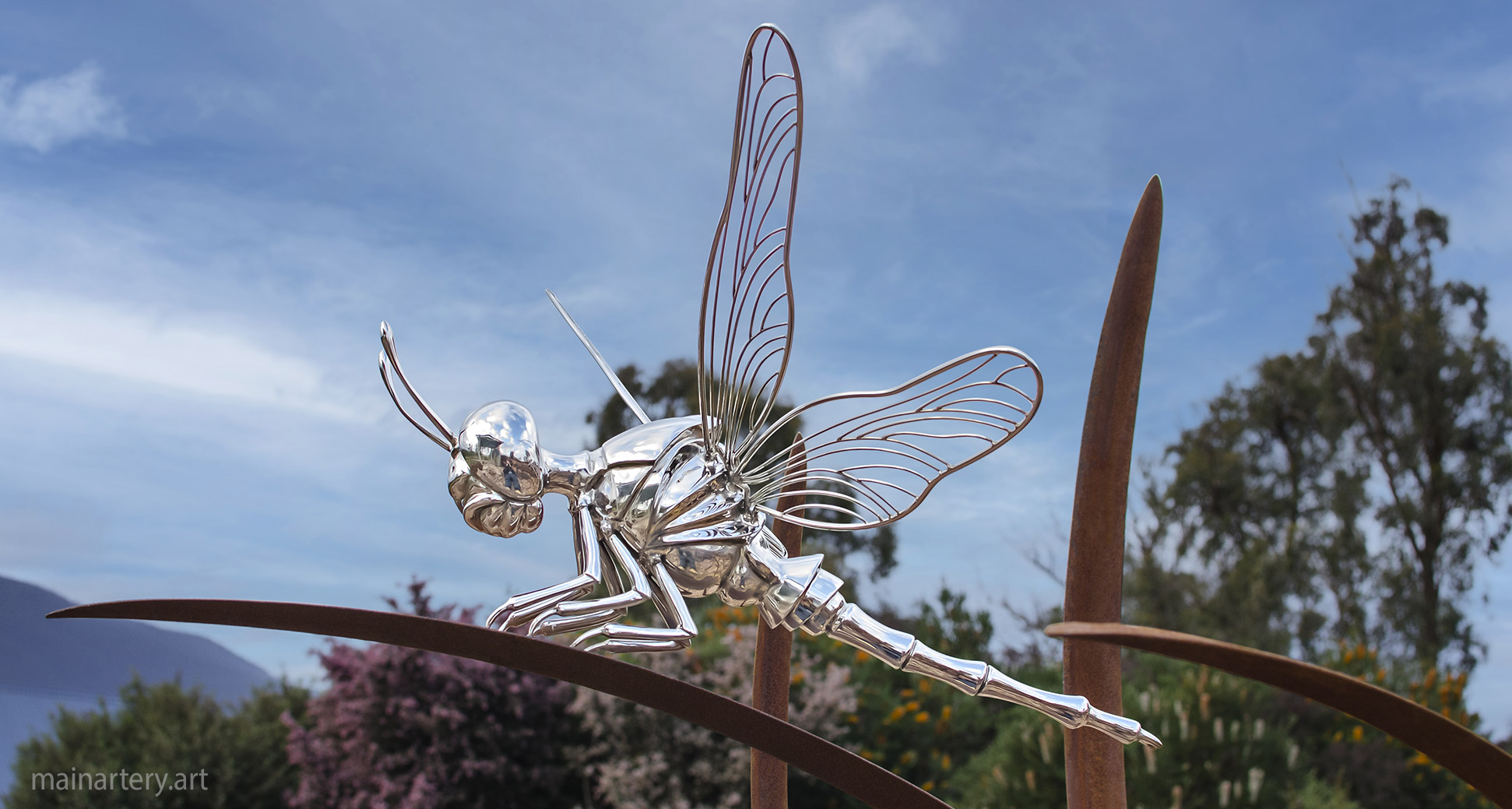realistic garden polished stainless dragonfly image