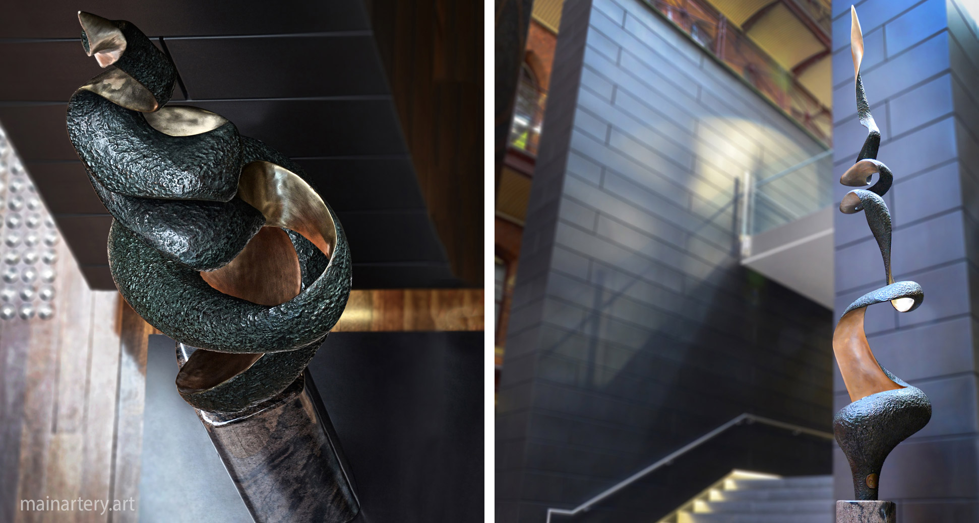 abstract bronze totem interior sculpture image