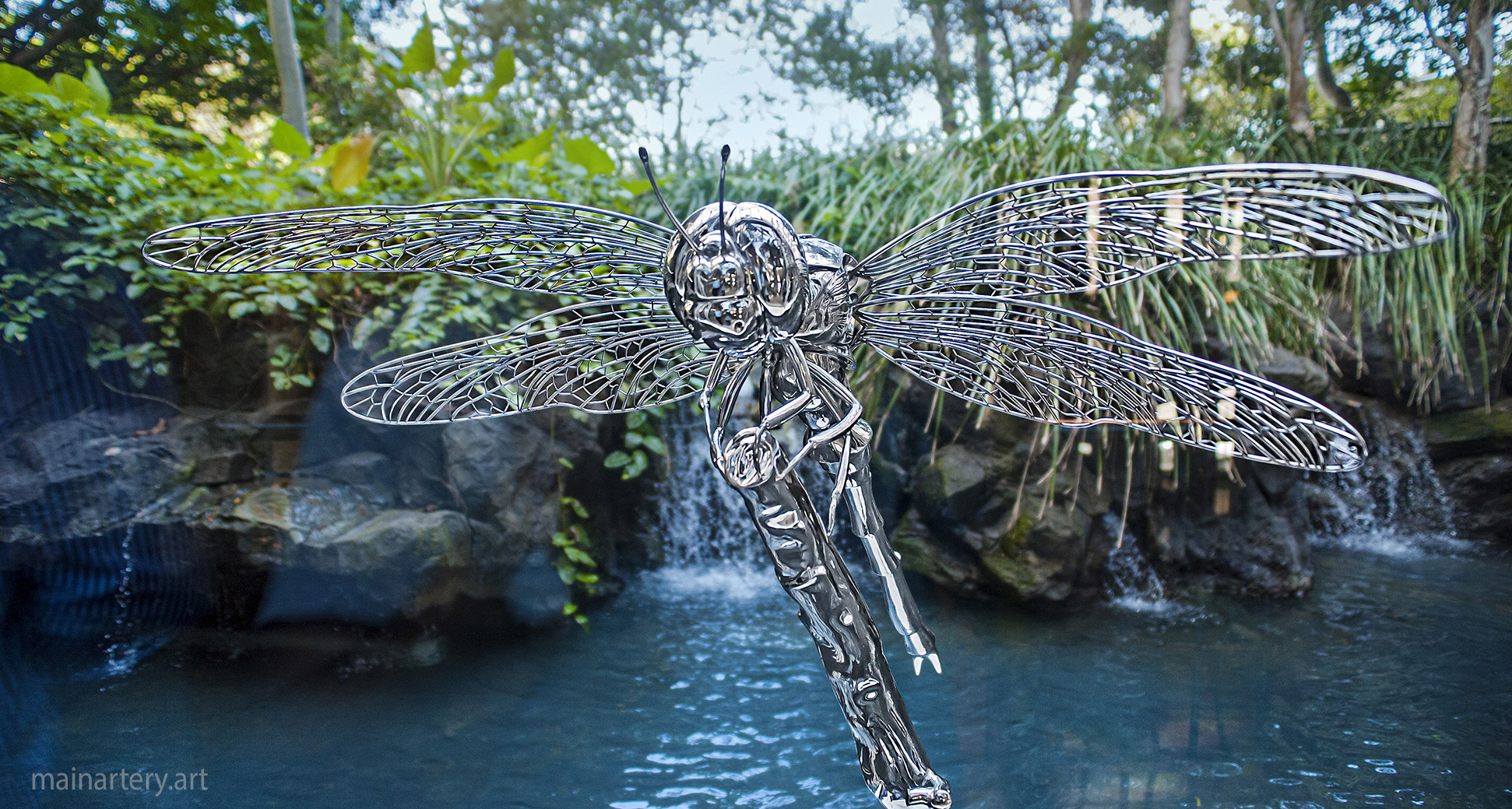 dragonfly garden sculpture stainless steel image