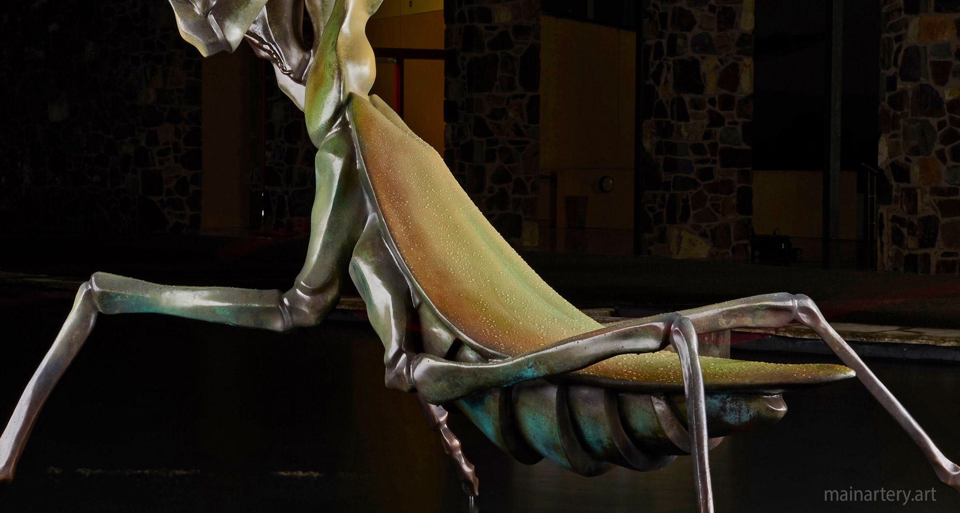 huge patina contemporary mantis artwork image