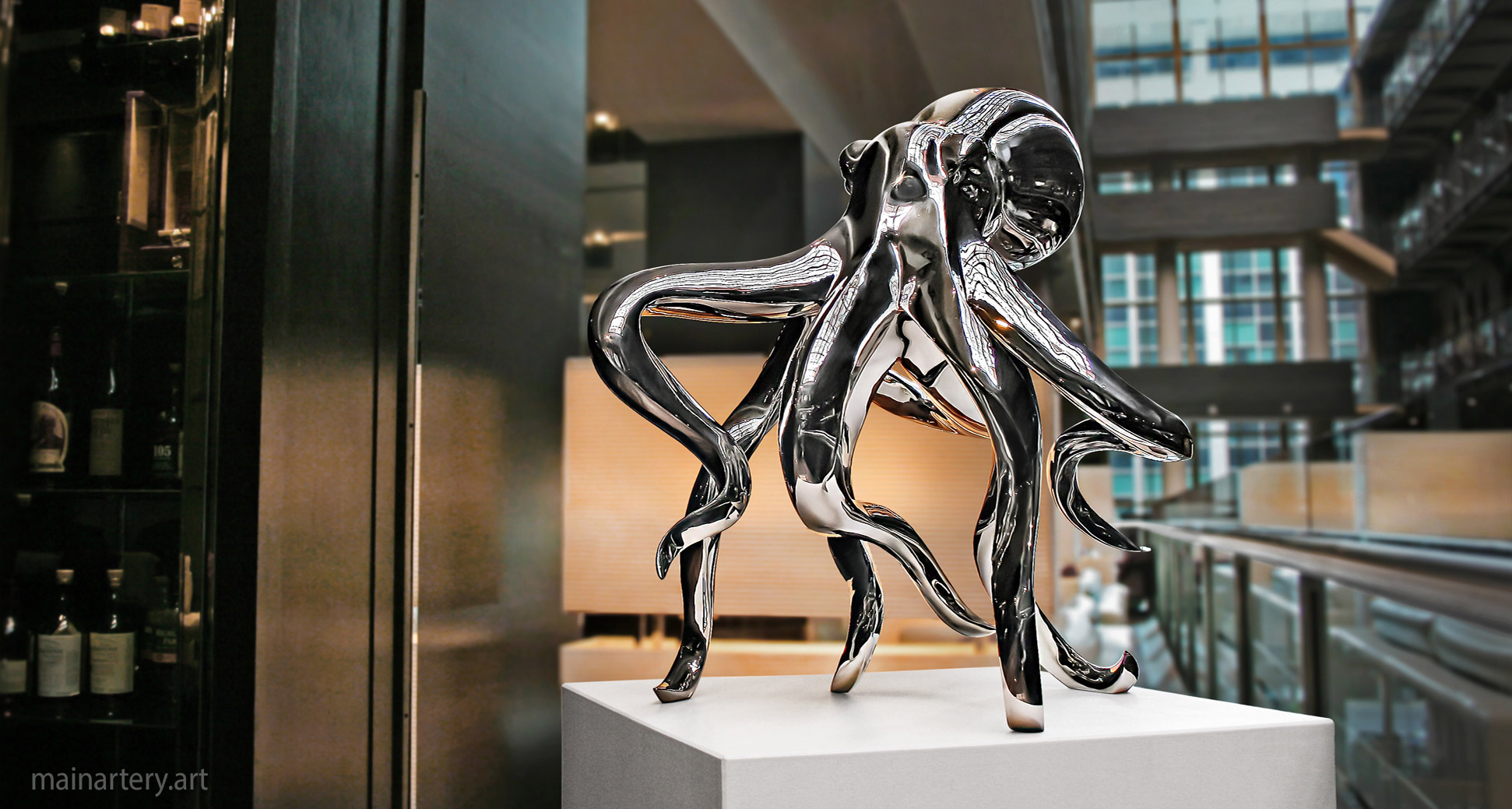 interior polished metal modern octpous artwork image