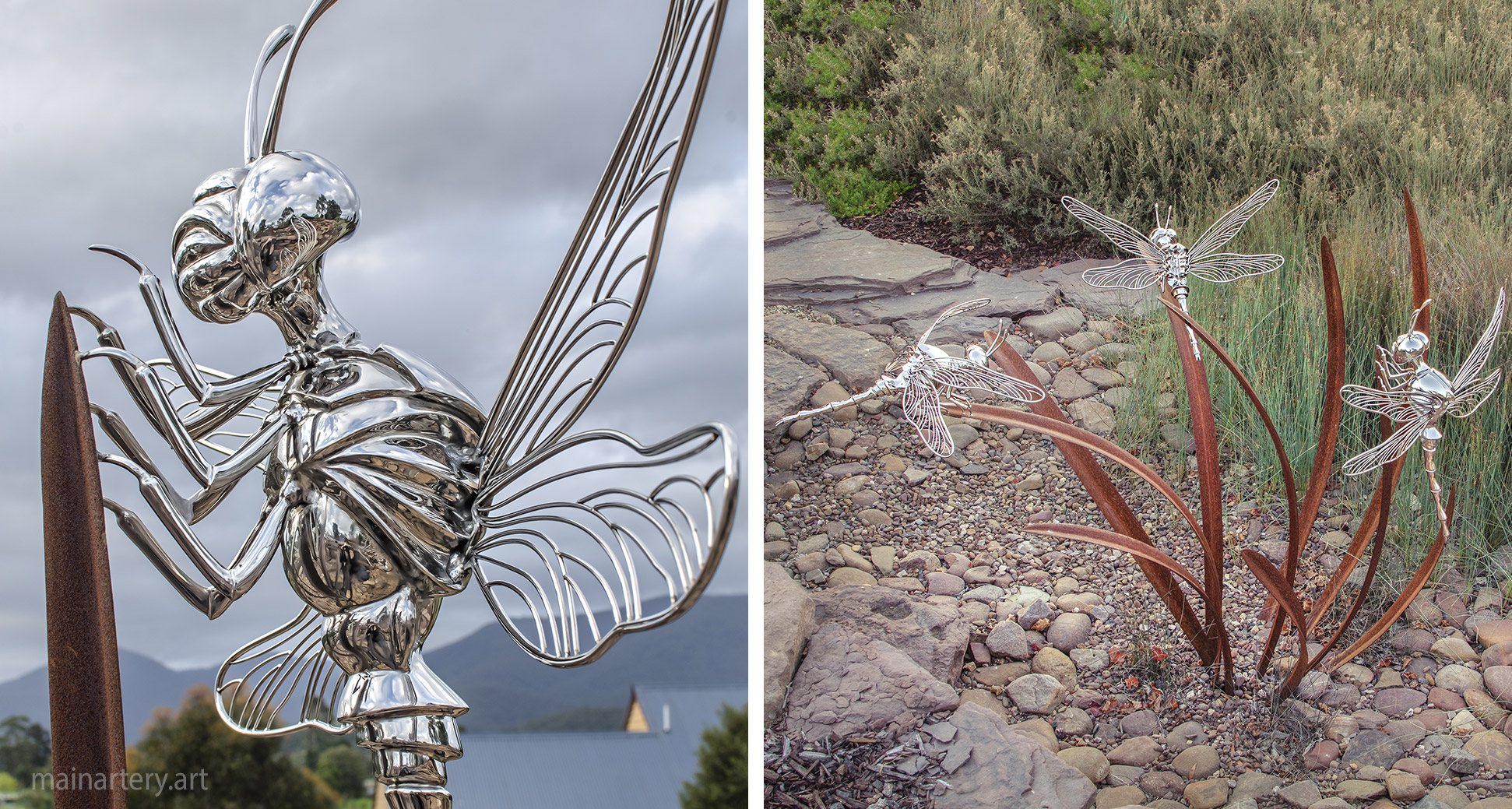 large corten steel contemporary outdoor dragonfly artwork image