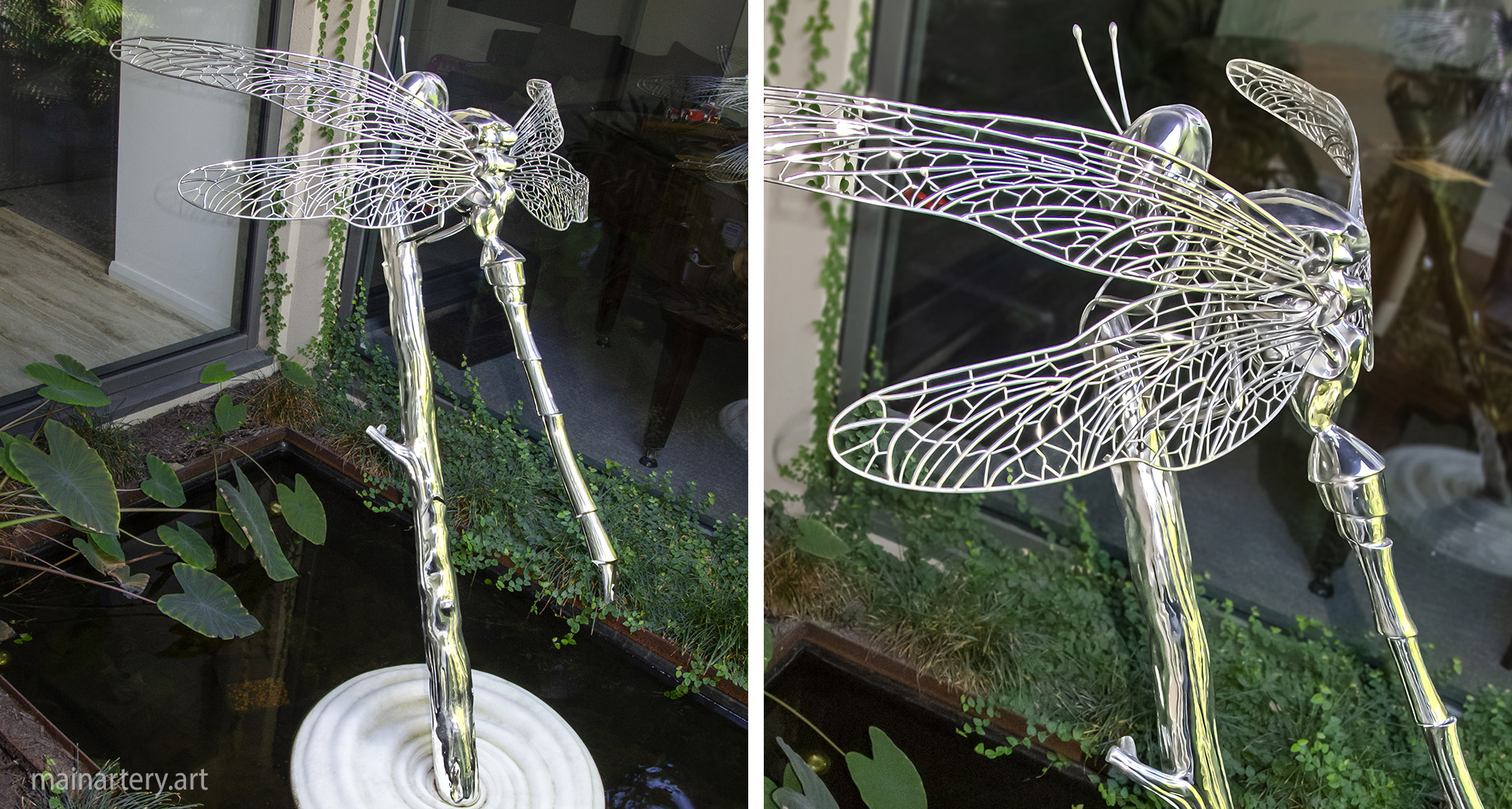 large mirror polished organic interior dragonfly artwork image