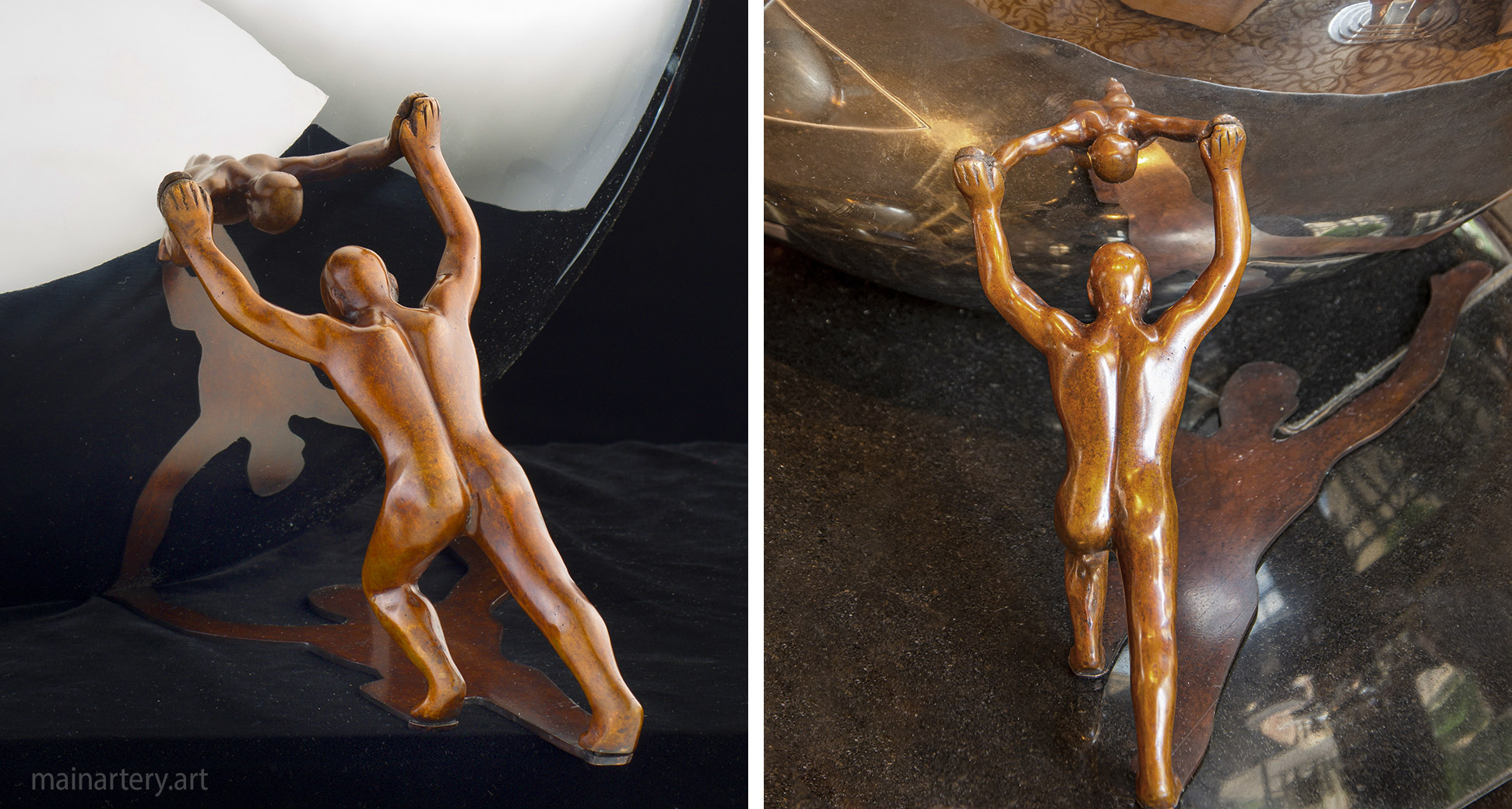 patina pushing man sisyphus sculpture image