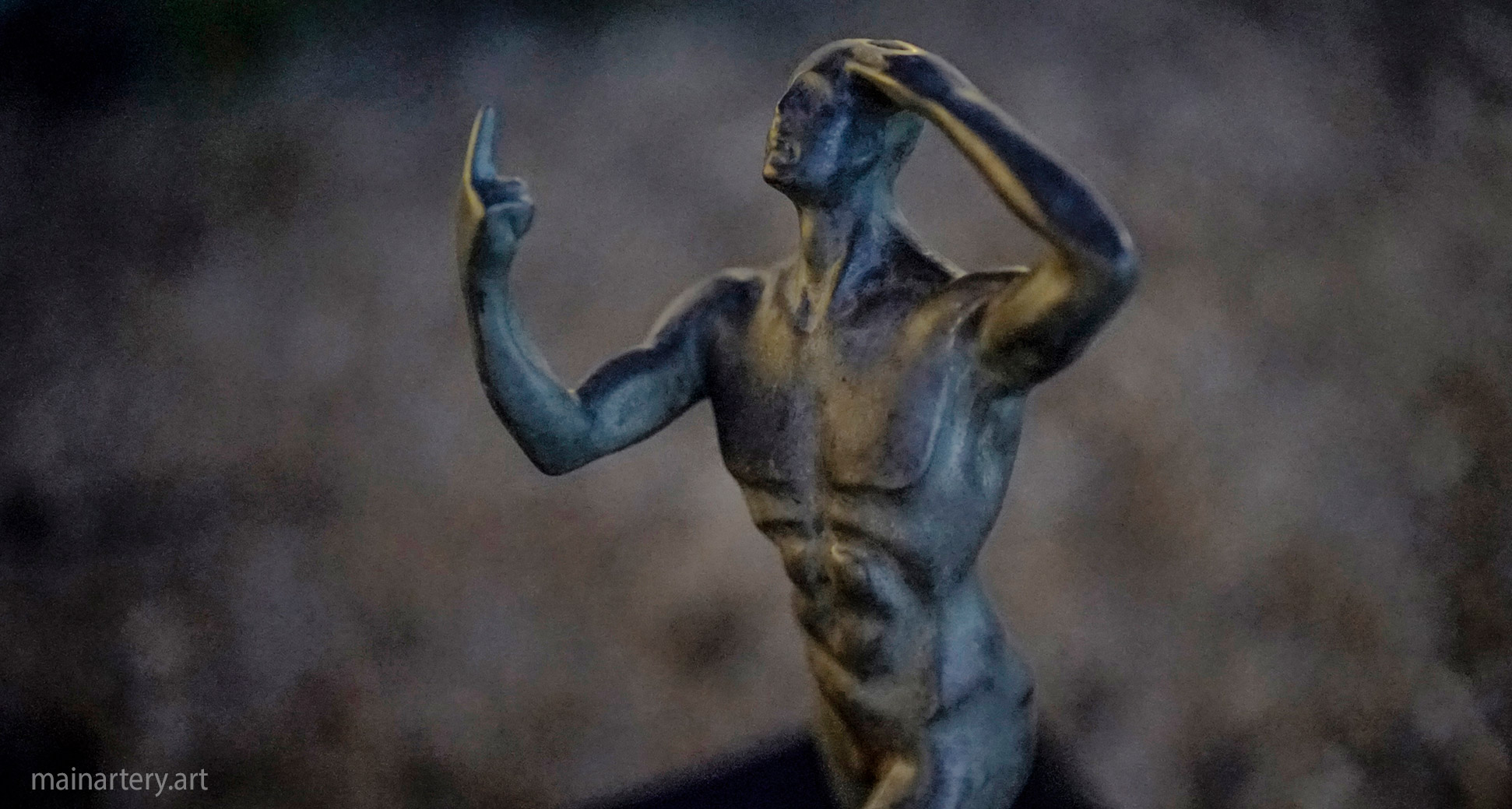 patina small man middle finger sculpture image