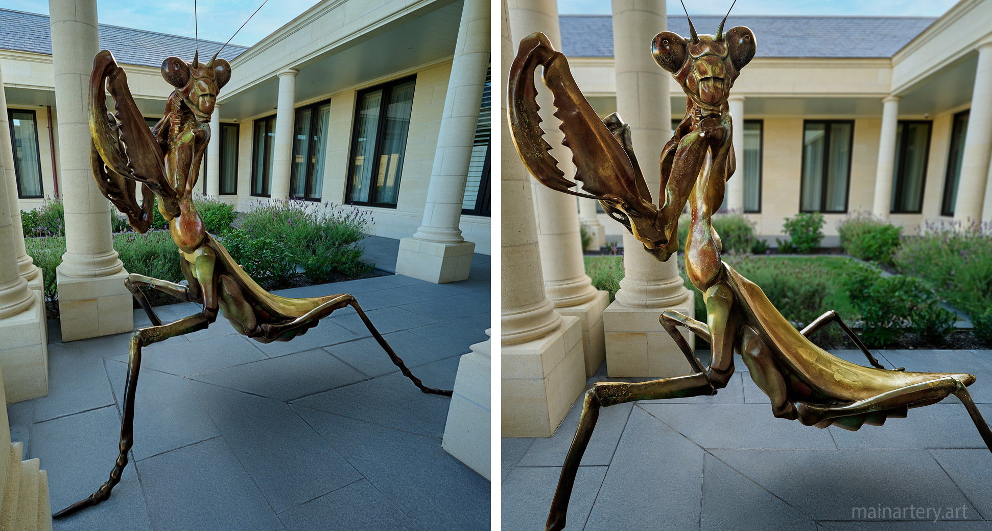 bronze realistic praying mantis insect sculpture image