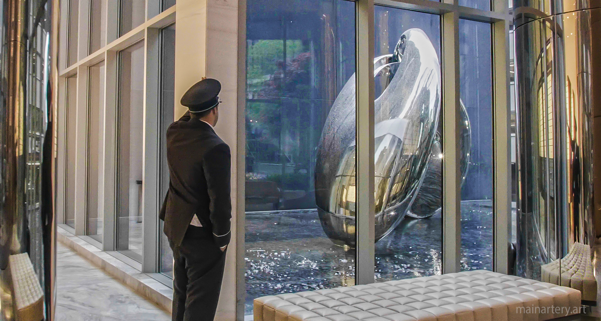 building entrance polished contemporary public sculpture image