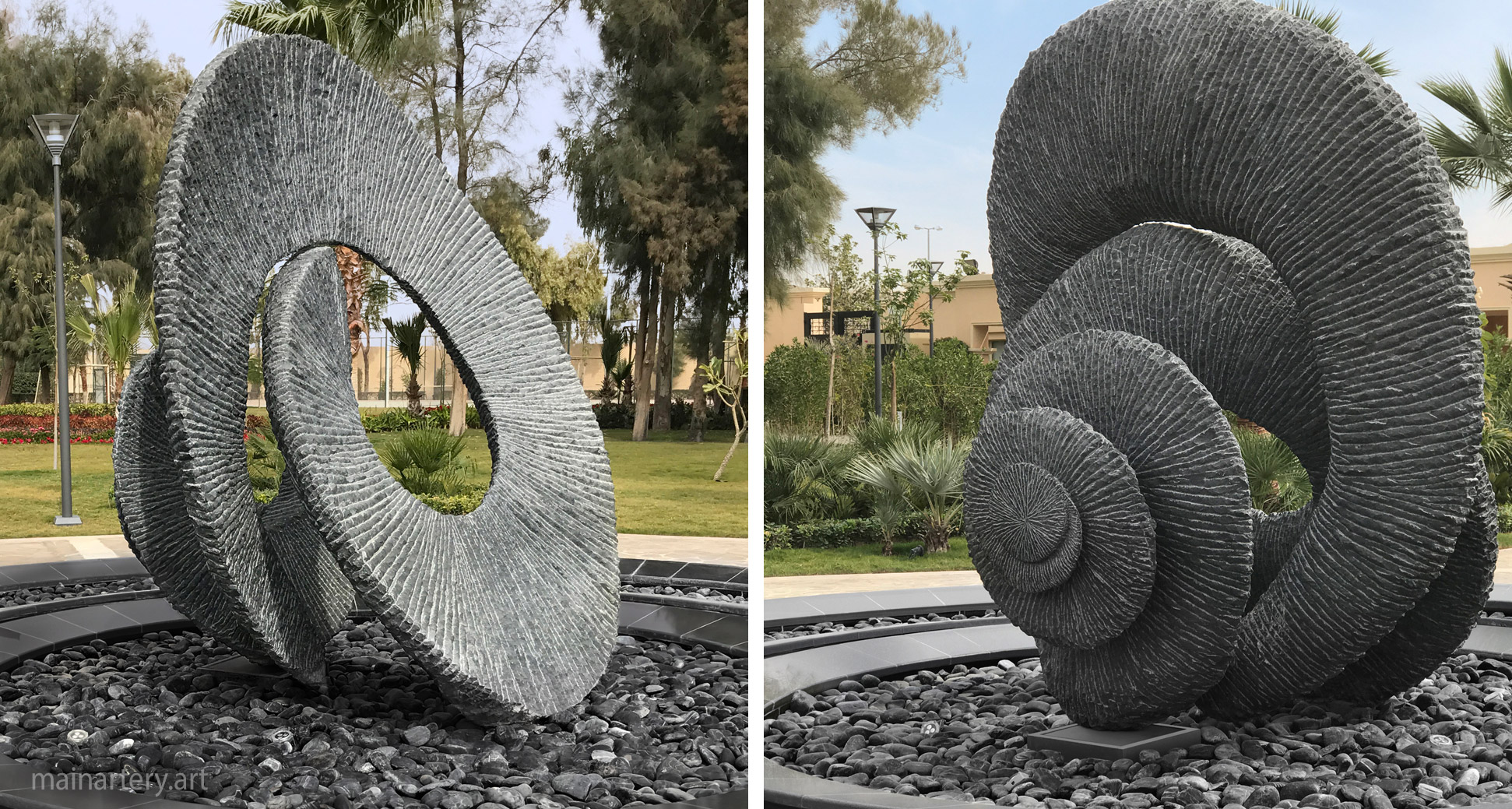 huge circular patterned swirl stone public artwork image