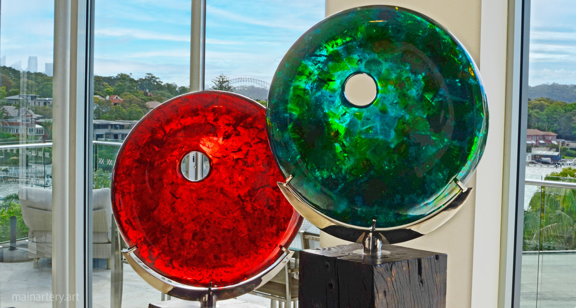 large fiberglass representational interior sculptures red green image