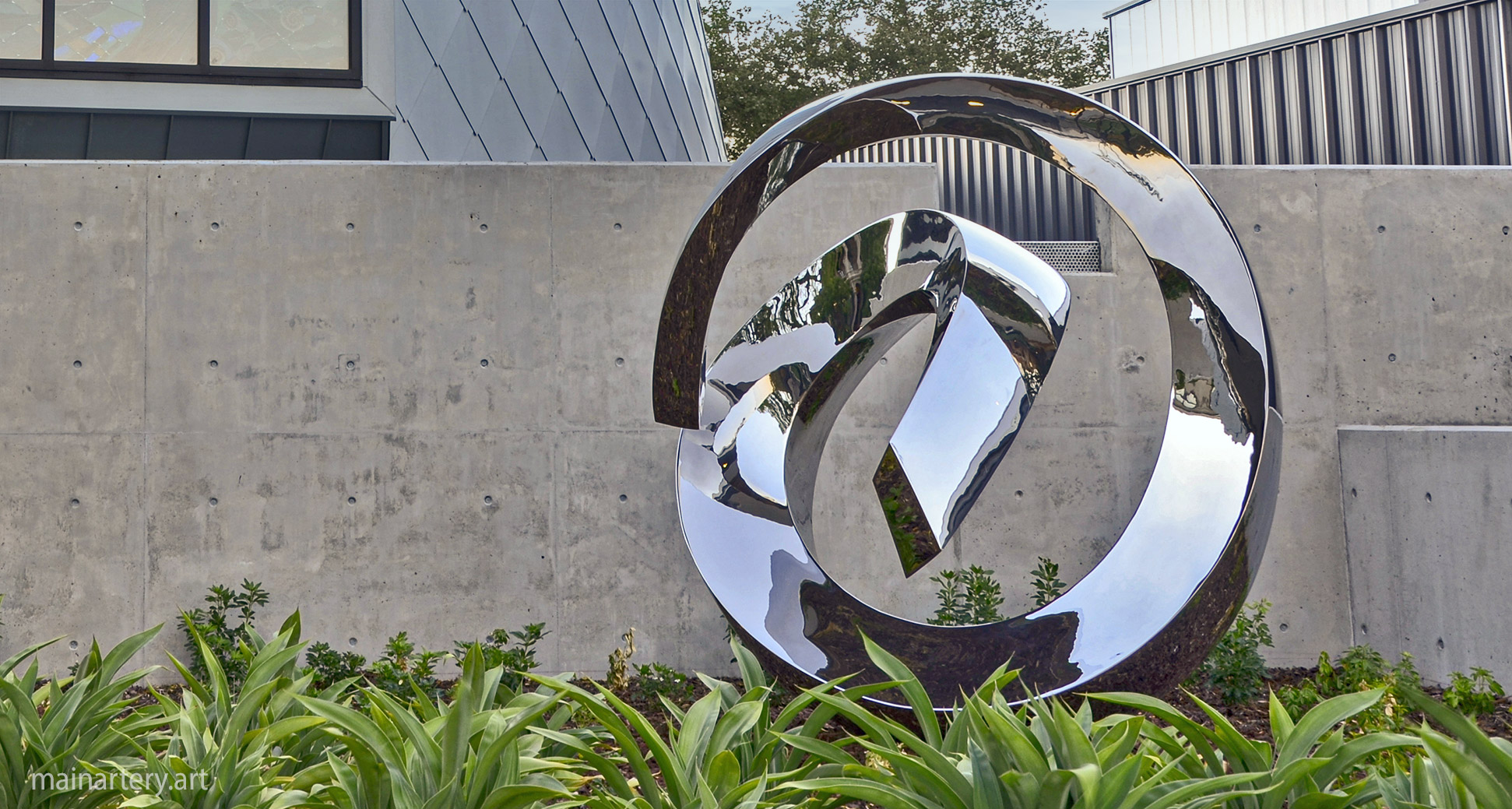 monumental stainless steel spherical garden art image