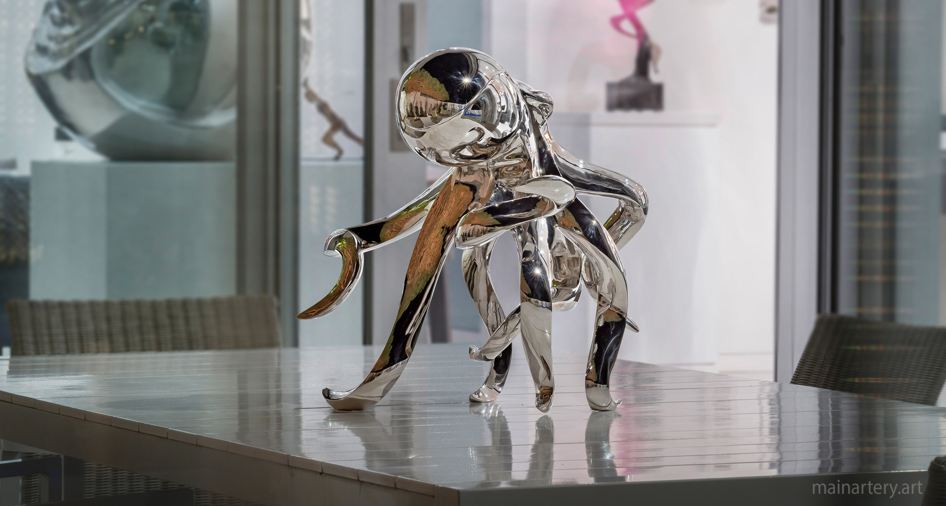 tabletop mirror polished modern garden sculpture image